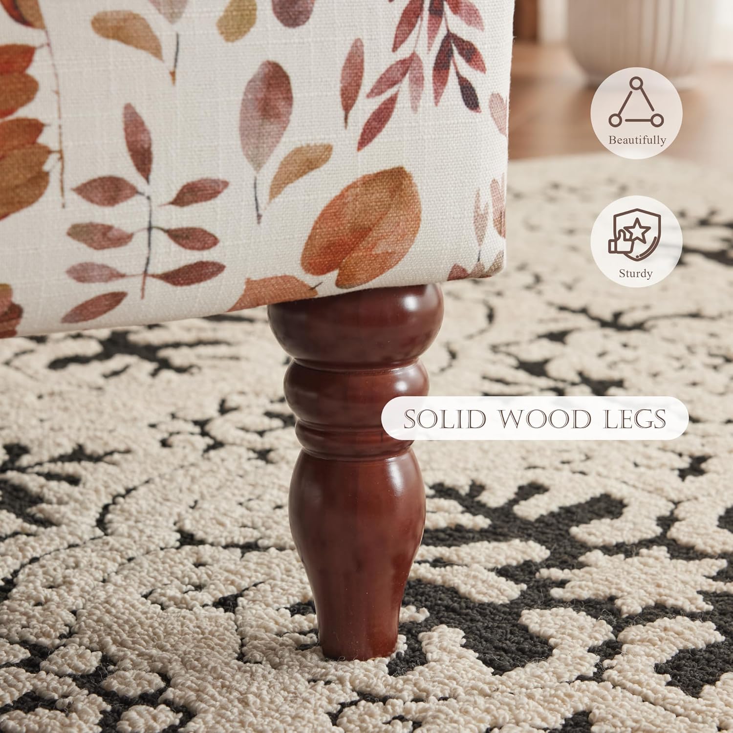 HOMREST Fabric Accent Chair, Modern Upholstered Armchair, Orange Leaves