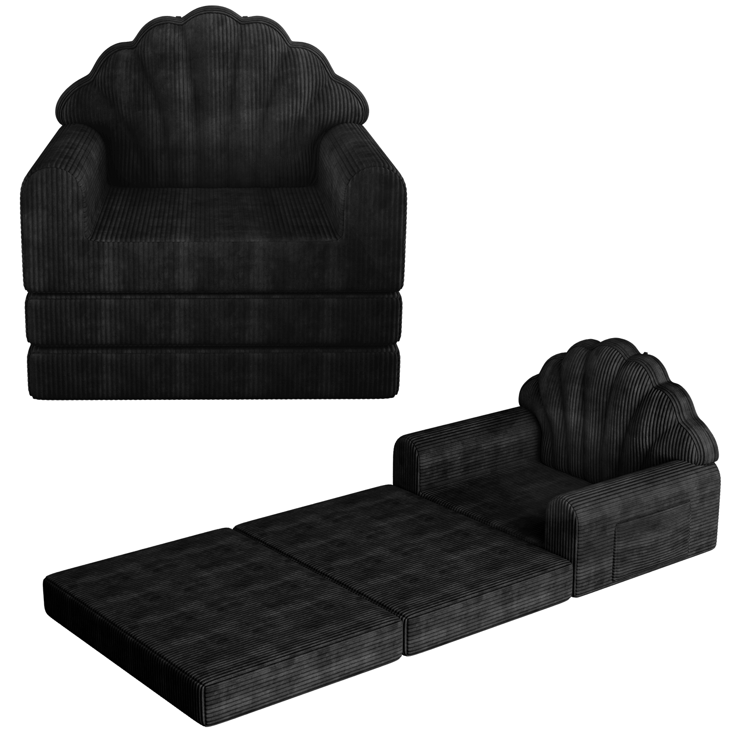 HOMREST 2-in-1 Folding Sofa Bed with Back Support, 75" D x 34" W Convertible Futon Sleeper Chair for Living Room Bedroom Small Spaces, Black