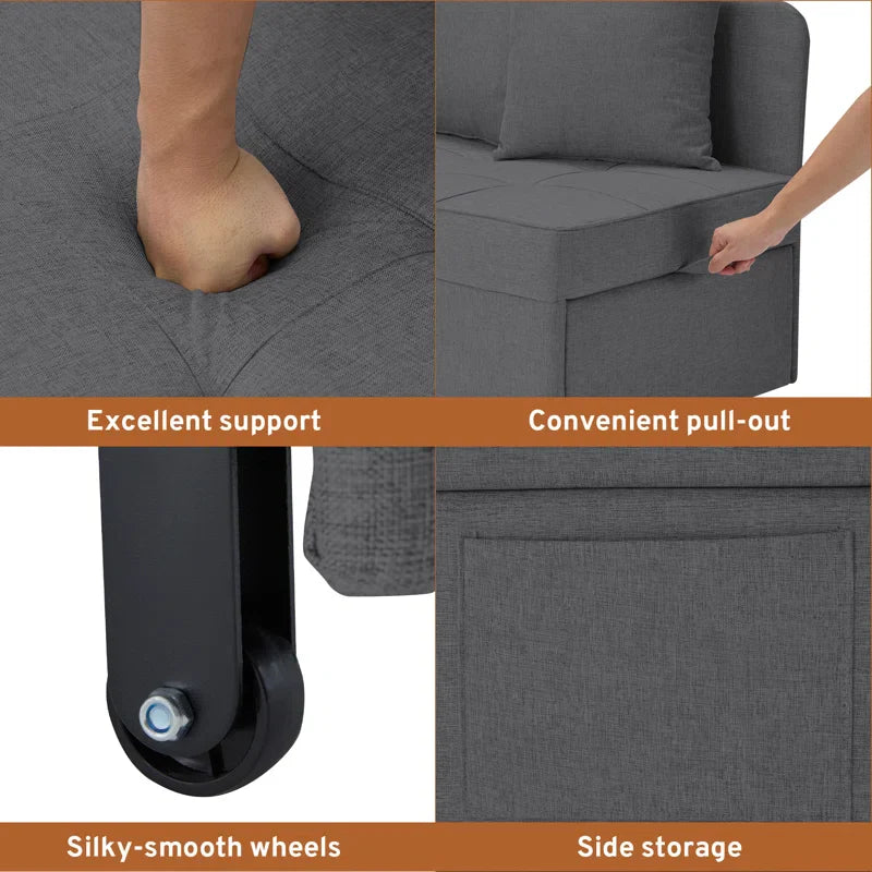 HOMREST 3 IN 1 Futon Sofa Bed Convertible Recliner Lounge for Living Room with Reclining Backrest, Linen, Dark Gray