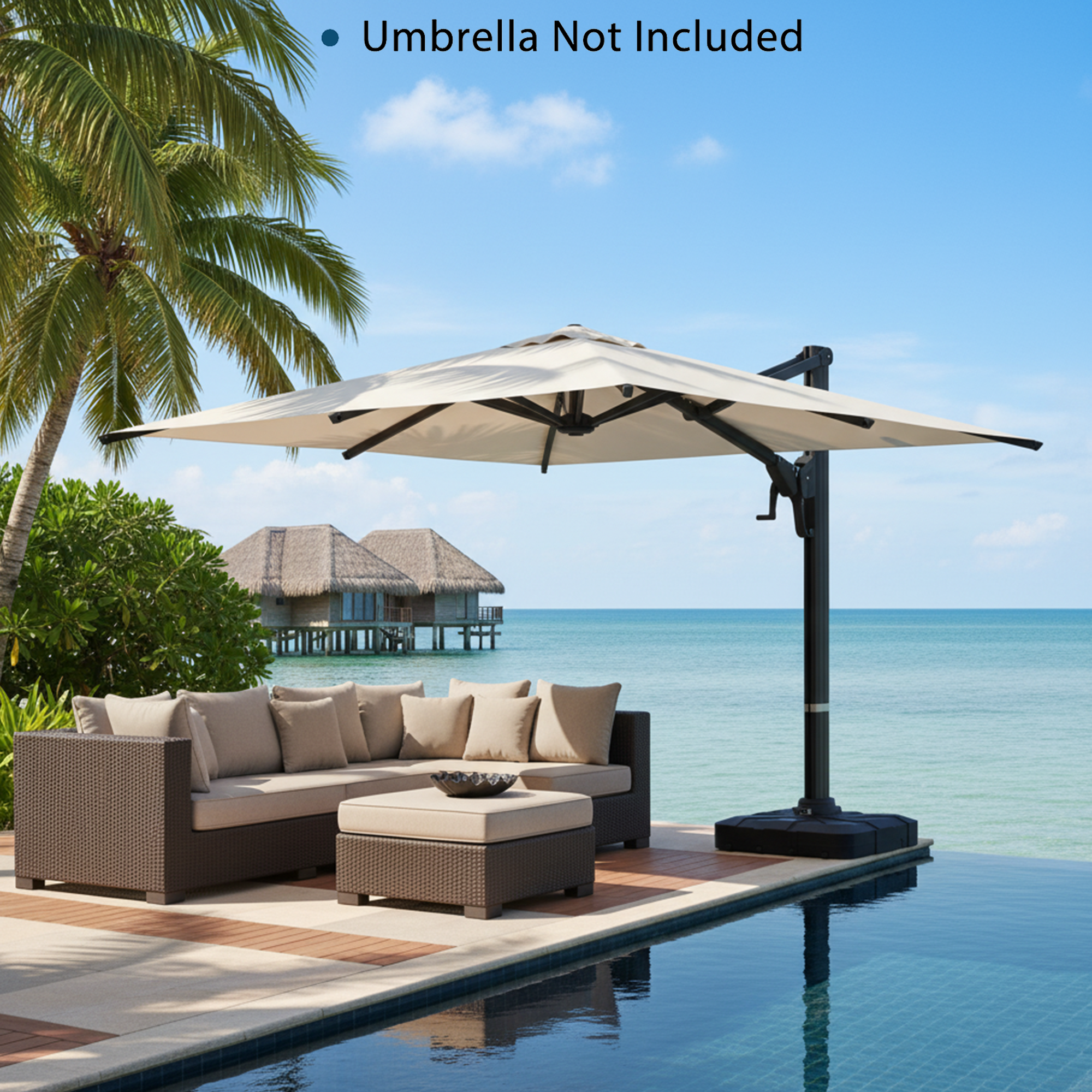 HOMREST 35.5" Patio Square Umbrella Base with Wheels, Heavy Duty Stand for Large Offset & Cantilever Umbrellas, Holds Up to 440 lbs with Water, Perfect for Outdoor Use