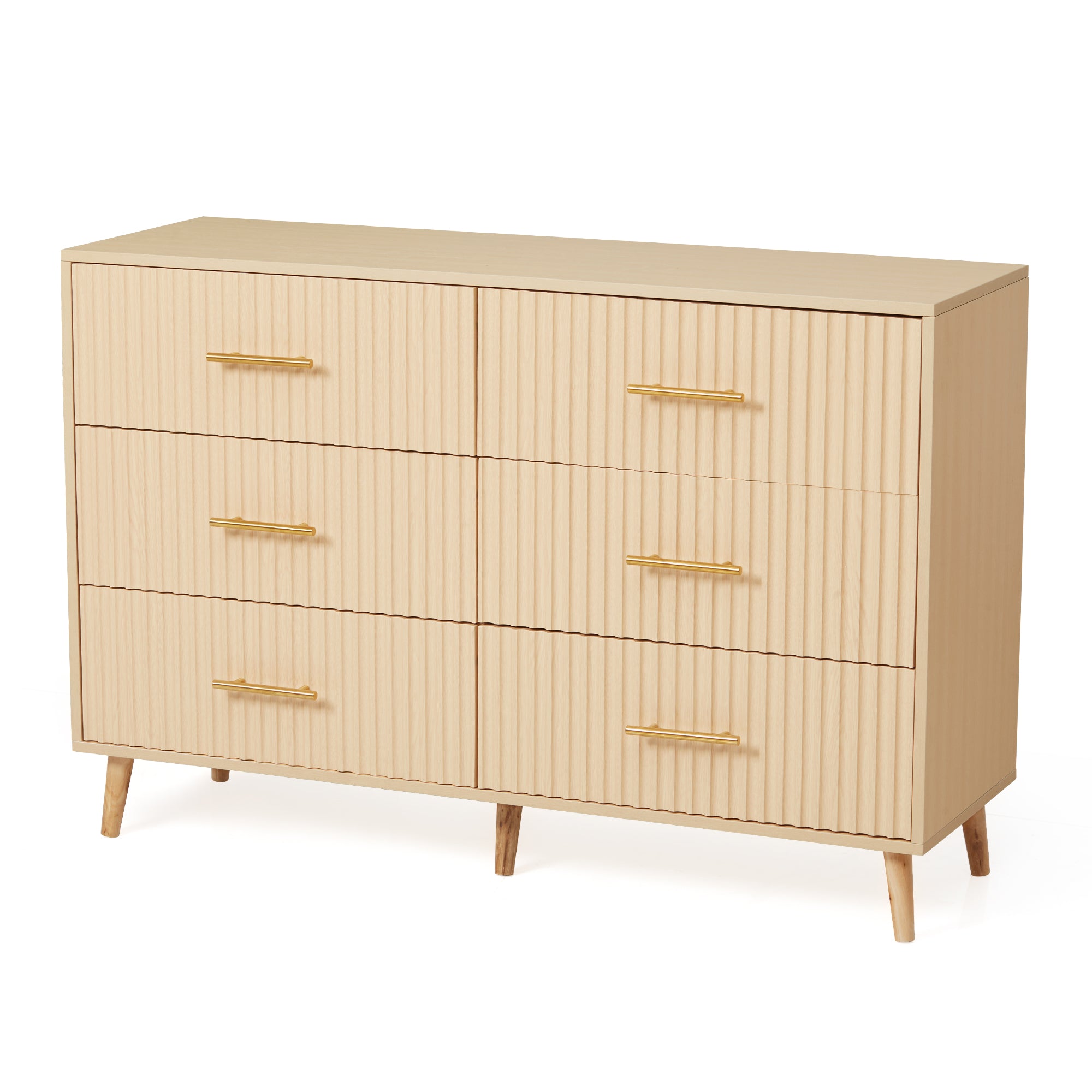 HOMREST 6 Drawer Dresser Modern Dresser Chest of Drawers with Fluted Panel