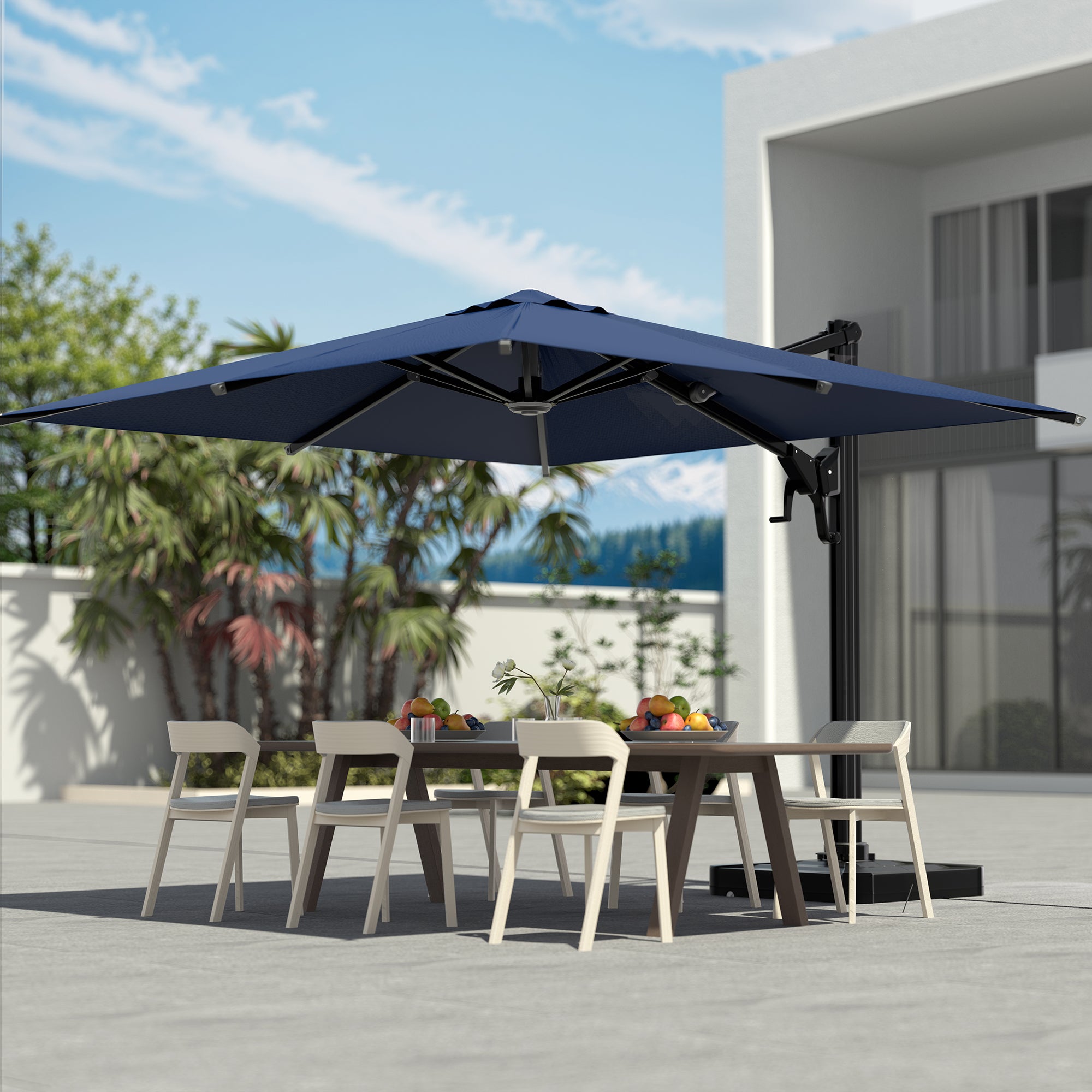 HOMREST 10x10ft Large Rectangular Cantilever Umbrella with 360° Rotation & 6 Adjustable Heights, Navy (Base Excluded)