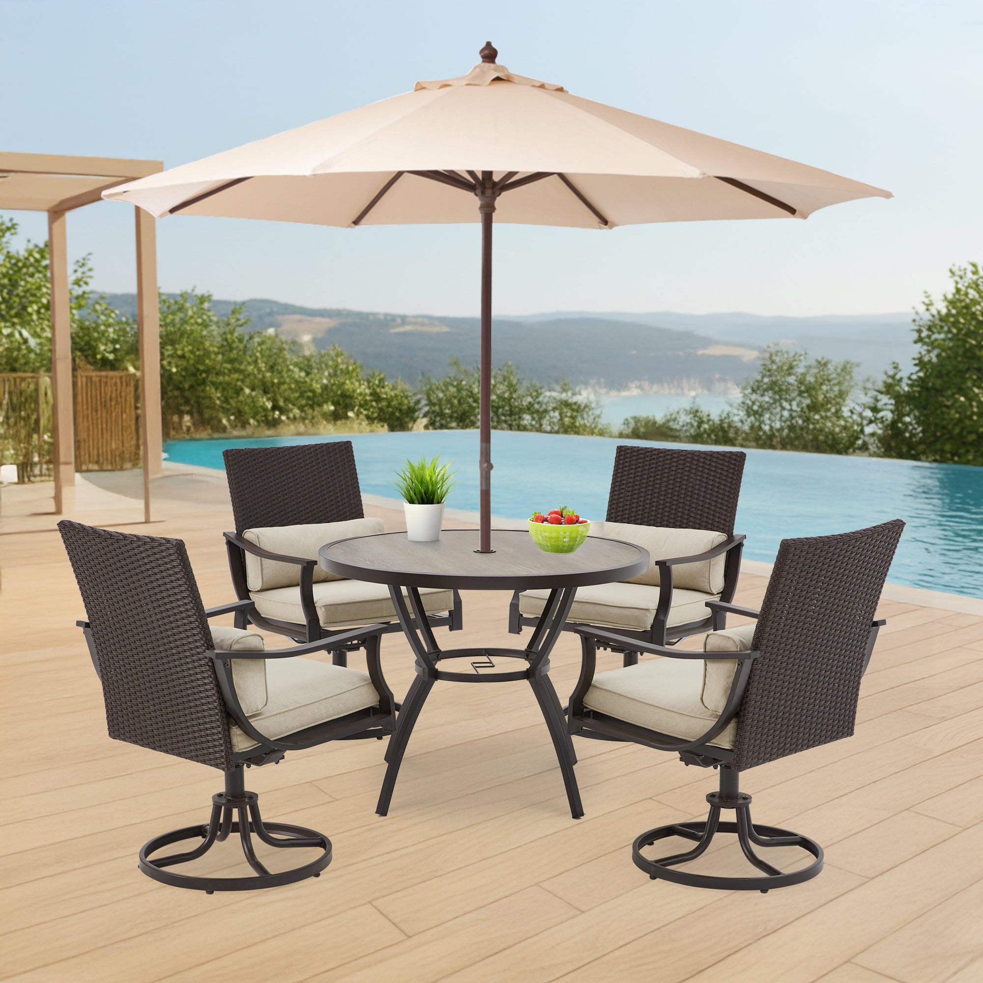 Homrest  38 Inch Outdoor Metal Dining Table with Adjustable Umbrella Hole