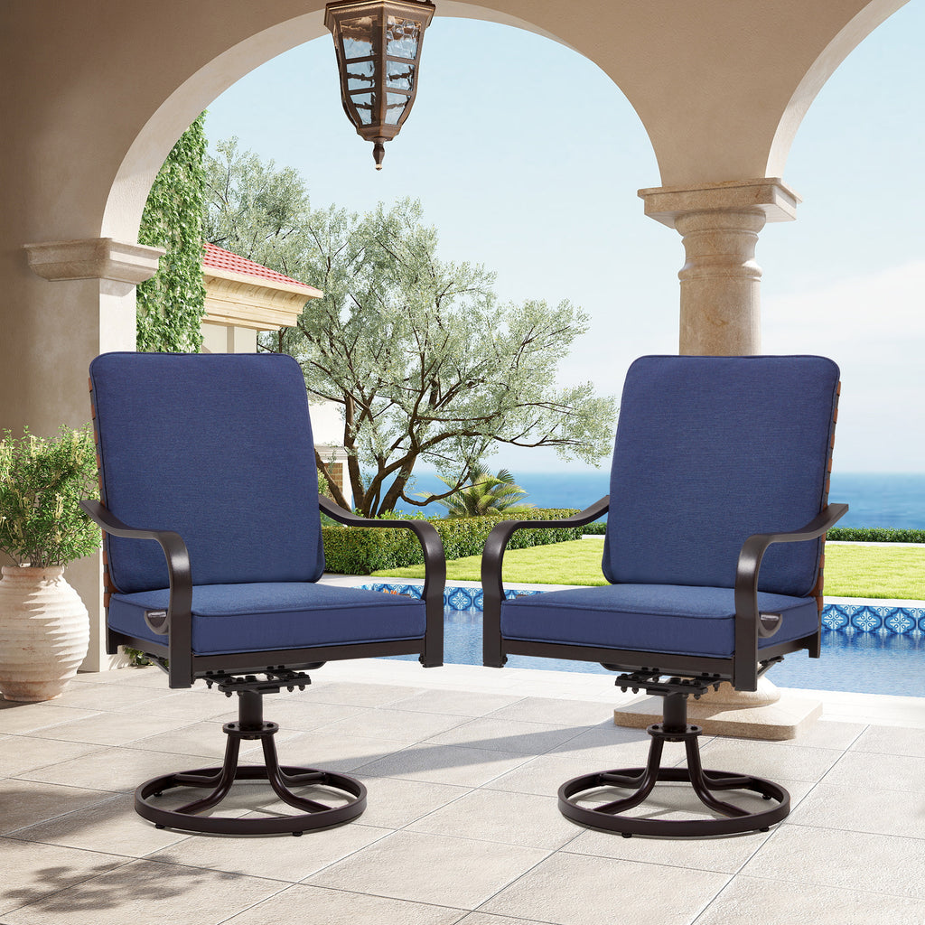 HOMREST Swivel Patio Chairs Set of 2, Heavy Duty Outdoor Dining Chairs with Thickened Cushions, Metal Patio Chairs for Garden, Backyard, Blue
