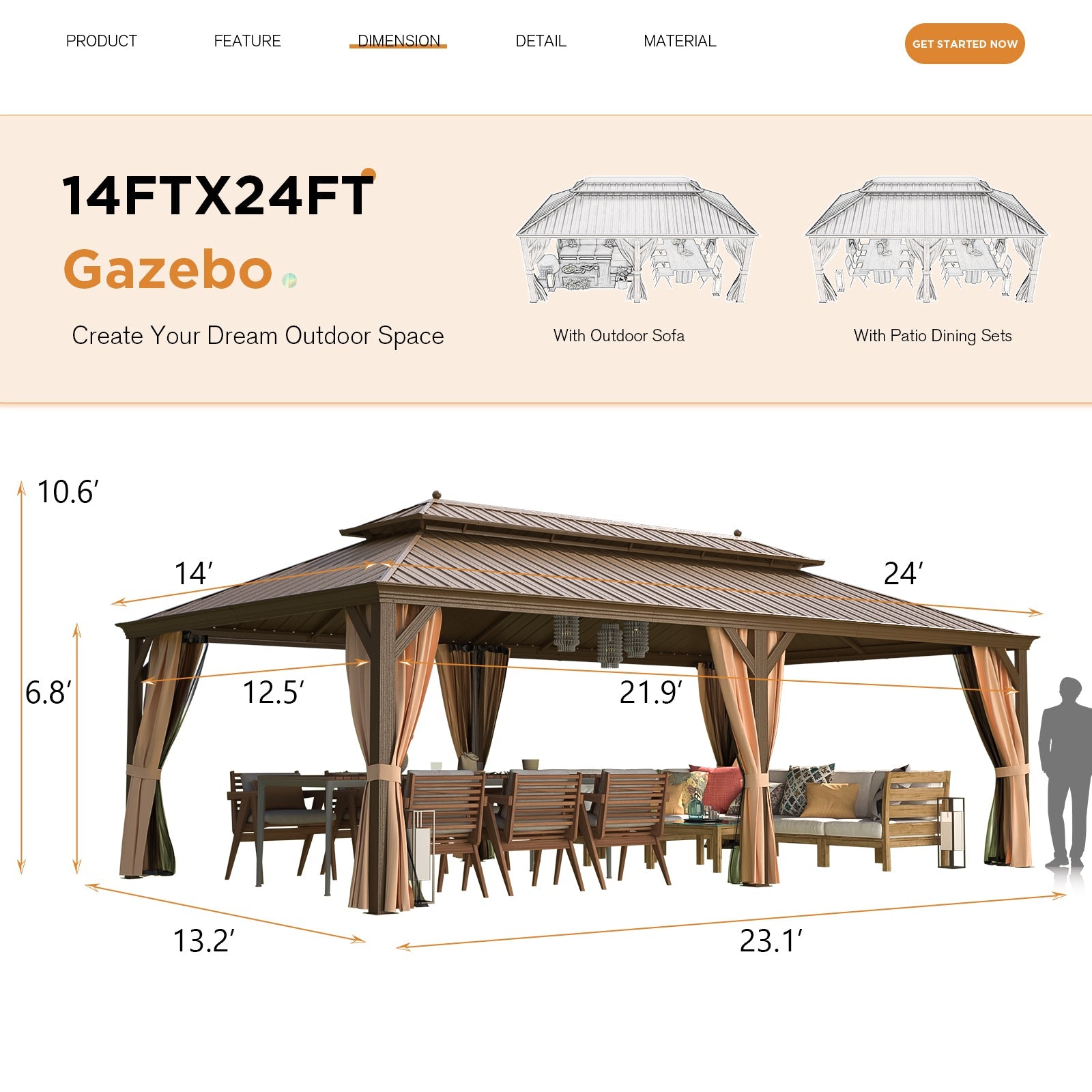 HOMREST 14X24 Hardtop Privacy Gazebo with Insect Screen