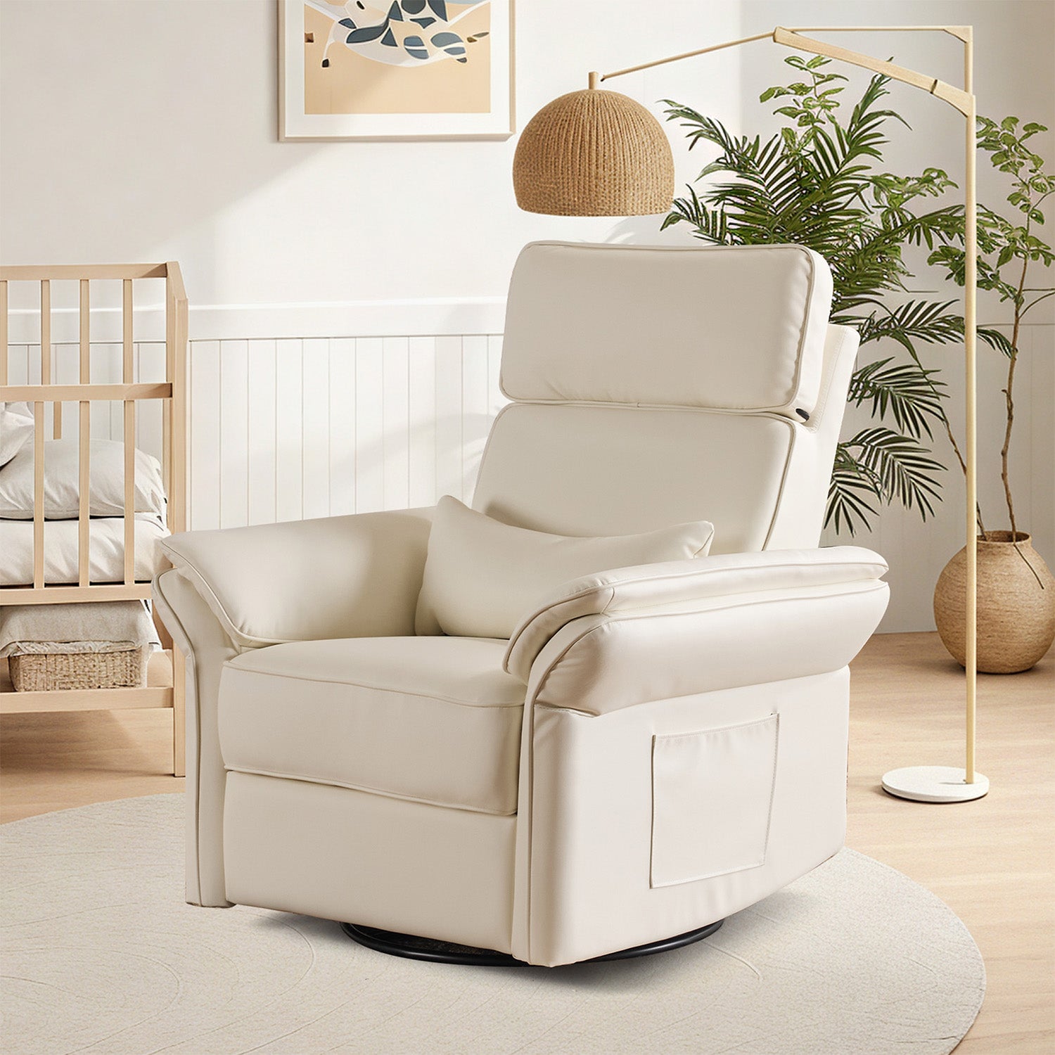 HOMREST Power Swivel Rocking Recliner Chair with Adjustable Headrest and Armrests, Beige