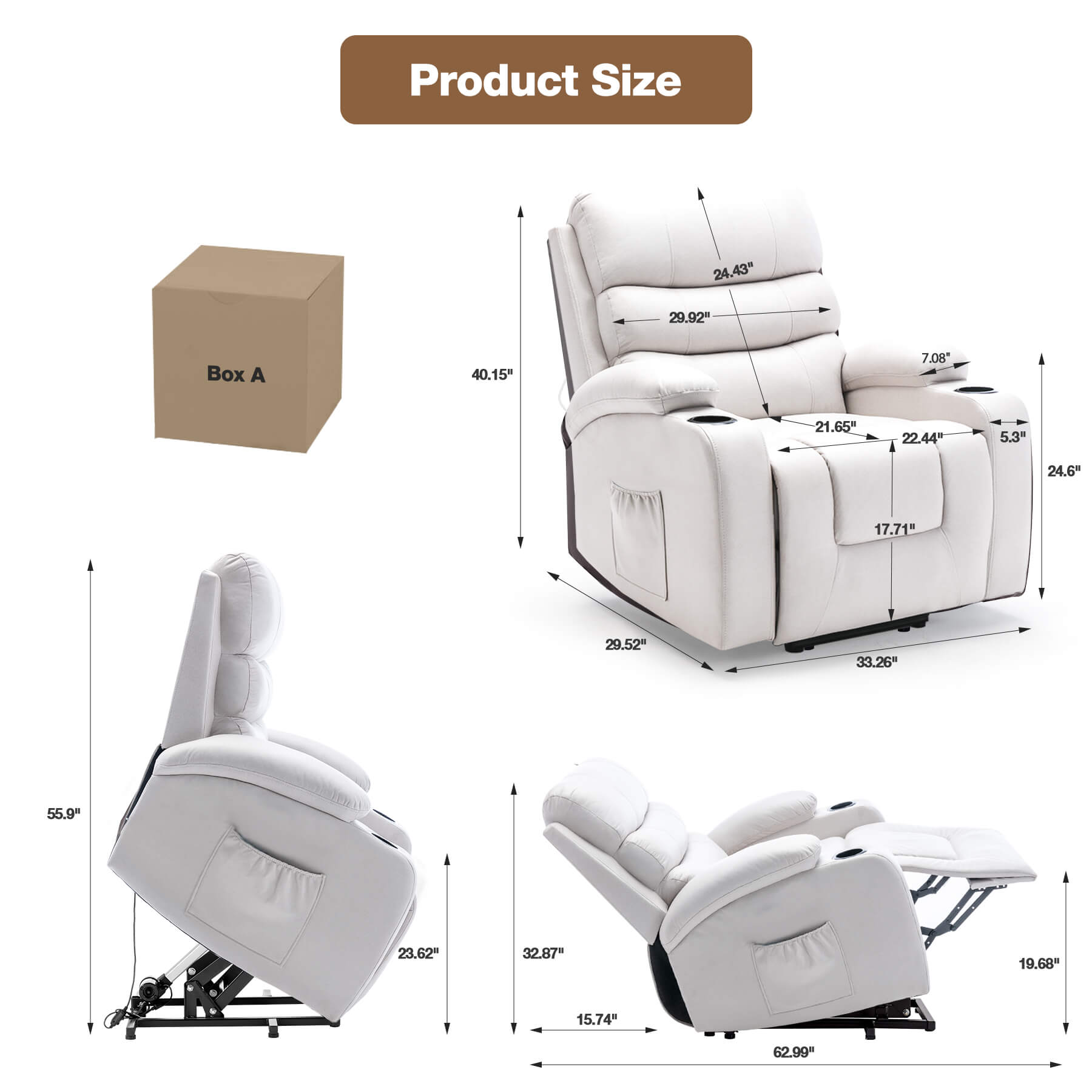 Homrest Power Lift Recliner Chair for Elderly with Massage & Heat, Beige White