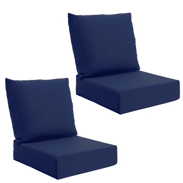 HOMREST Patio Furniture Cushions Set of 2 with Handle and Ties, Waterproof Fade-Resistant Outdoor Couch Cushions, Chair Pads for Dining Chairs, Navy blue