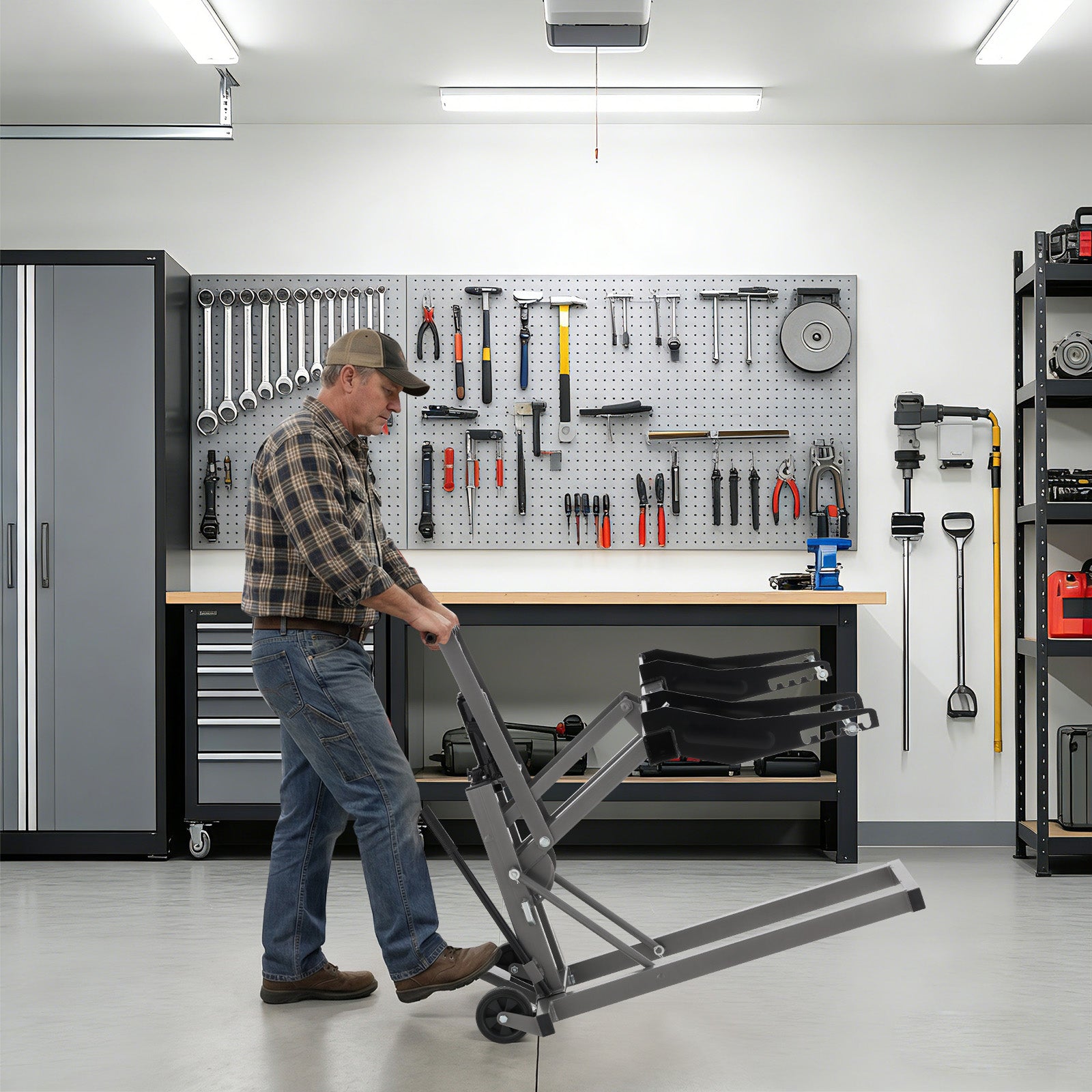 HOMREST 750LB Hydraulic Mower Lift for 36.0-50.5" Axle, 24" Lawn Tractor Jack with 3-Height Adjustment, Zero Turn Mower Lift for Maintenance & Repair, Grey