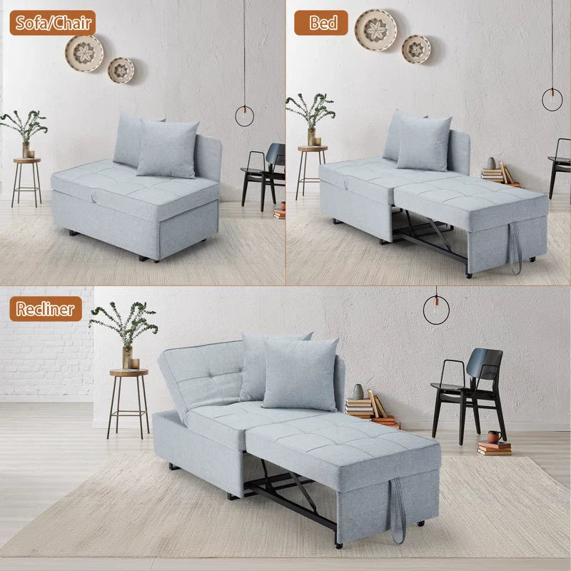 HOMREST 3 IN 1 Futon Sofa Bed Convertible Recliner Lounge for Living Room with Reclining Backrest, Linen,  Light Gray
