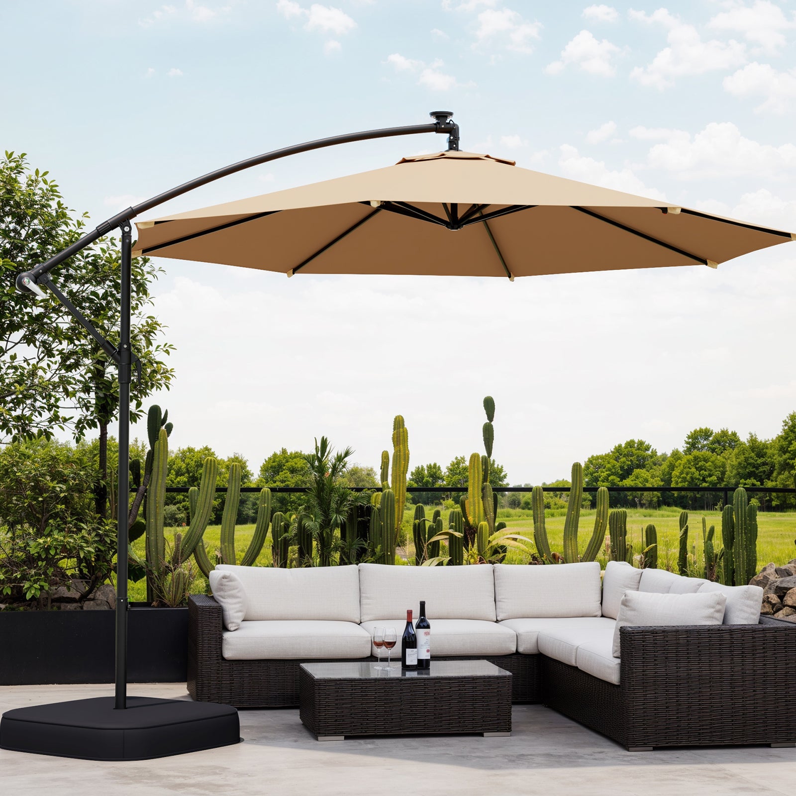 Homrest 10ft Patio Umbrella with Base, Outdoor Offset Cantilever Umbrella, Infinite Tilt, Beige