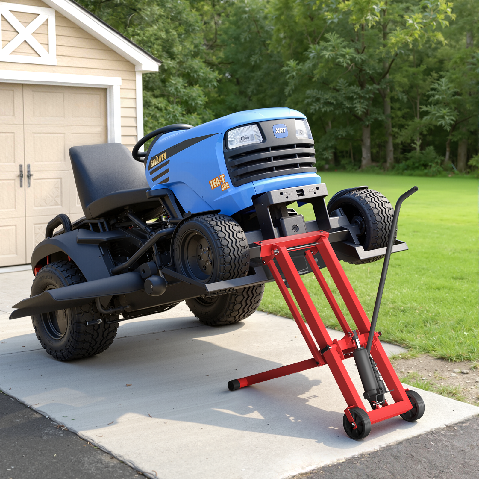 HOMREST 500LB Hydraulic Mower Lift for 40-47.6" Axle, 24" Lawn Tractor Jack with 3-Height Adjustment, Zero Turn Mower Lift for Maintenance & Repair, Red