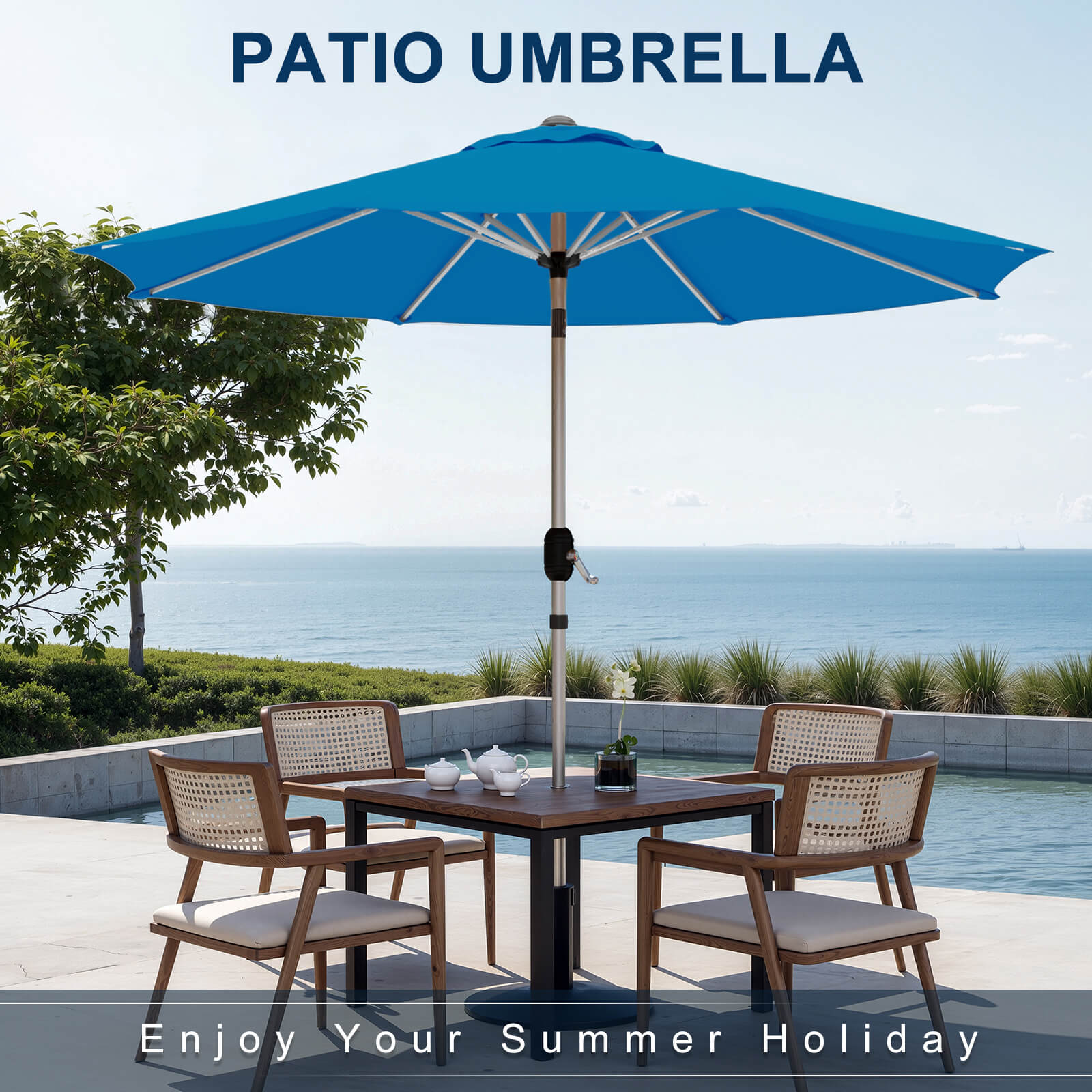 HOMREST 10FT Aluminum Outdoor Patio Umbrella with Push Button Tilt Function, Royal Blue