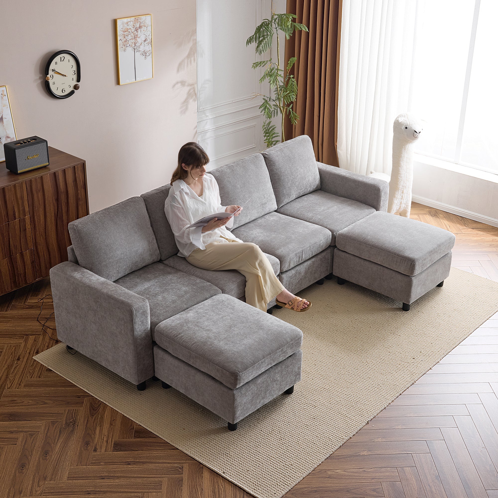 Homrest 6 Piece Modular Sectional Couch with Storage for Living Room, Light Gray