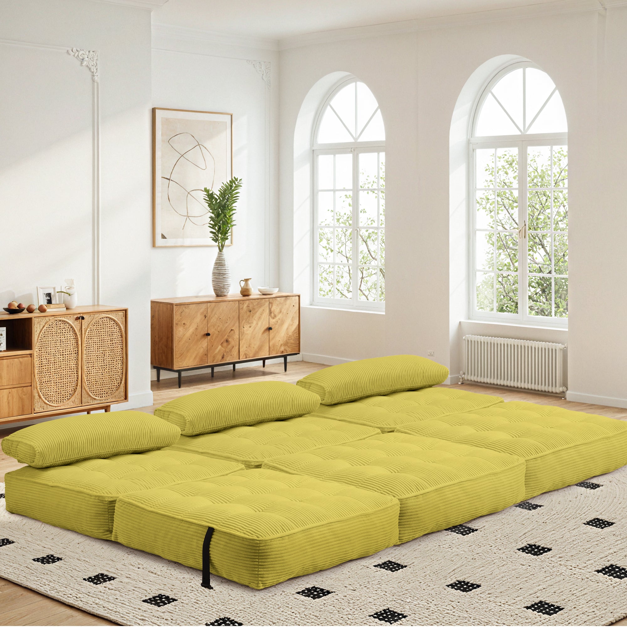 HOMREST 3-Piece Modular Sectional Sofa, Convertible Lounge Set – Foldable Couch Bed, Avocado Green