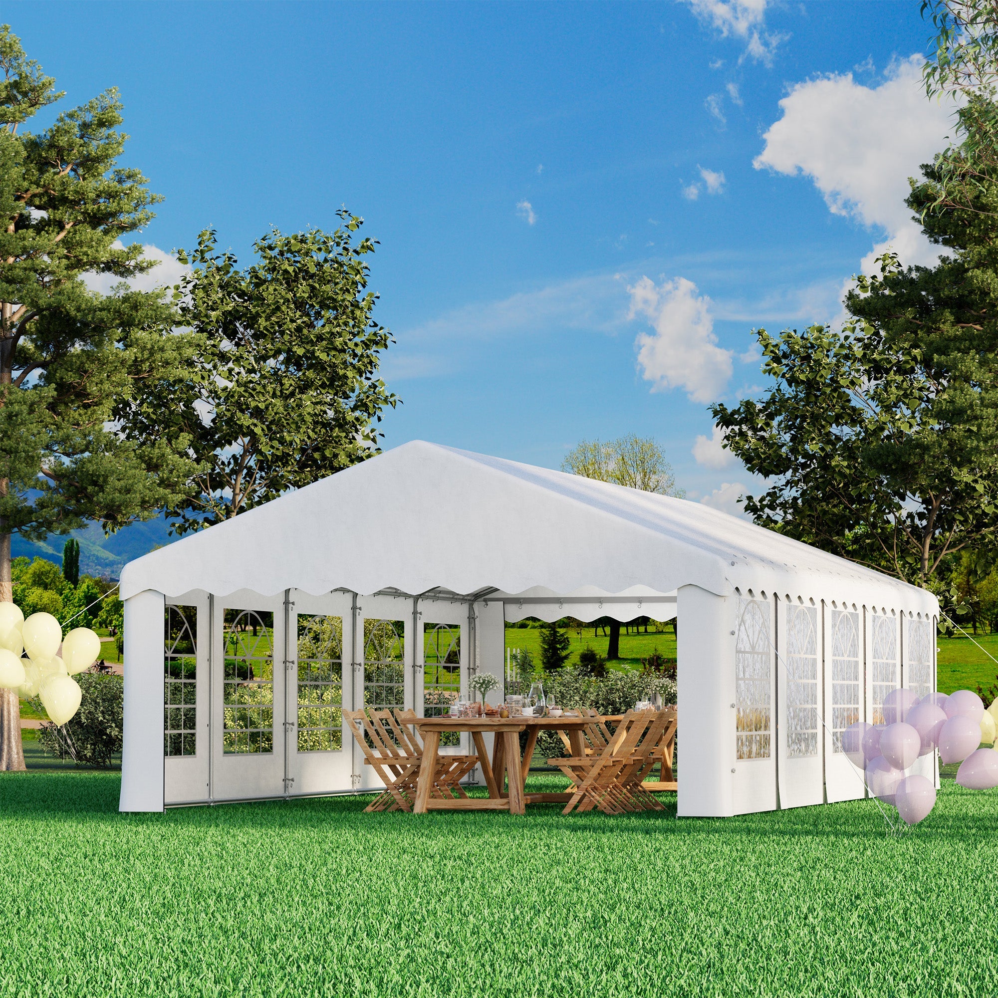 HOMREST 16x32 Ft Heavy Duty Party Tent Gazebo For Events Weddings BBQs Removable Sidewall Windows Storage Bags Included White