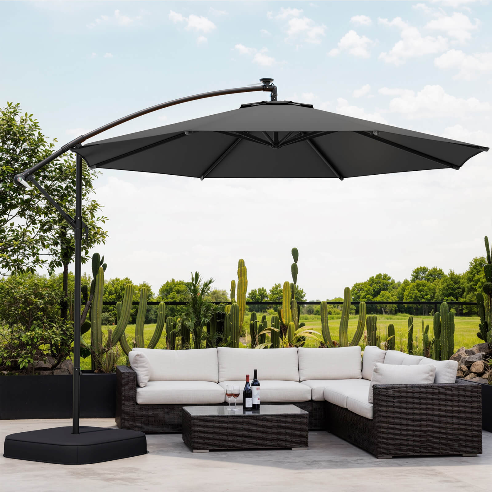 Homrest 10ft Patio Umbrella with Base, Outdoor Offset Cantilever Umbrella, Infinite Tilt, Grey