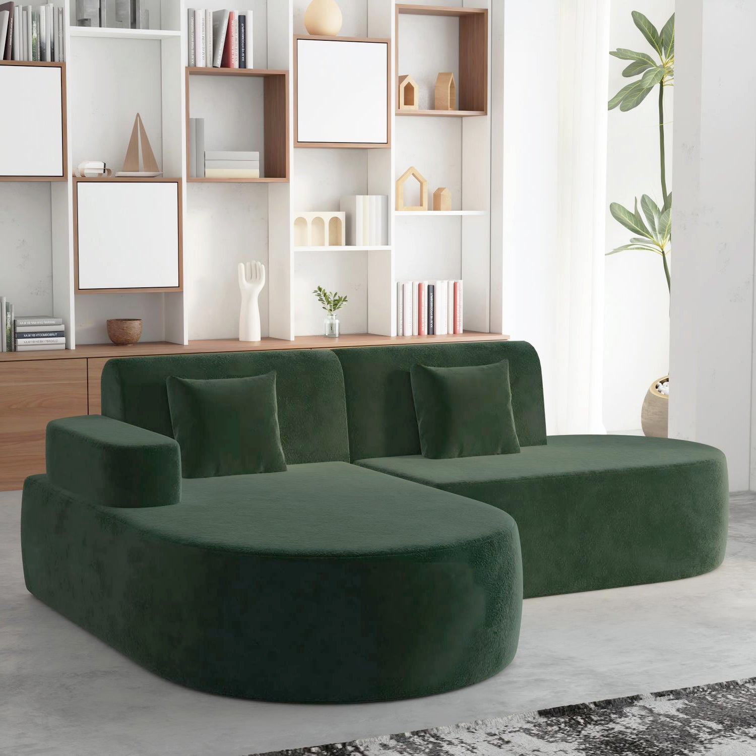 HOMREST Modern L-Shaped Corner Sofa, Chenille Upholstered Cloud Sectional Couch for Living Room and Bedroom, Green