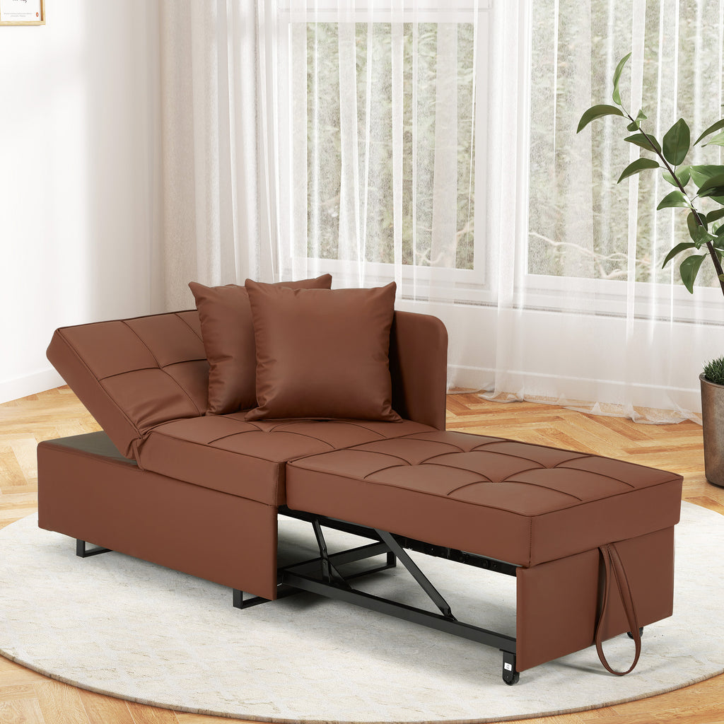 HOMREST 3 IN 1 Futon Sofa Bed Convertible Recliner Lounge for Living Room with Reclining Backrest, PU Leather, Brown