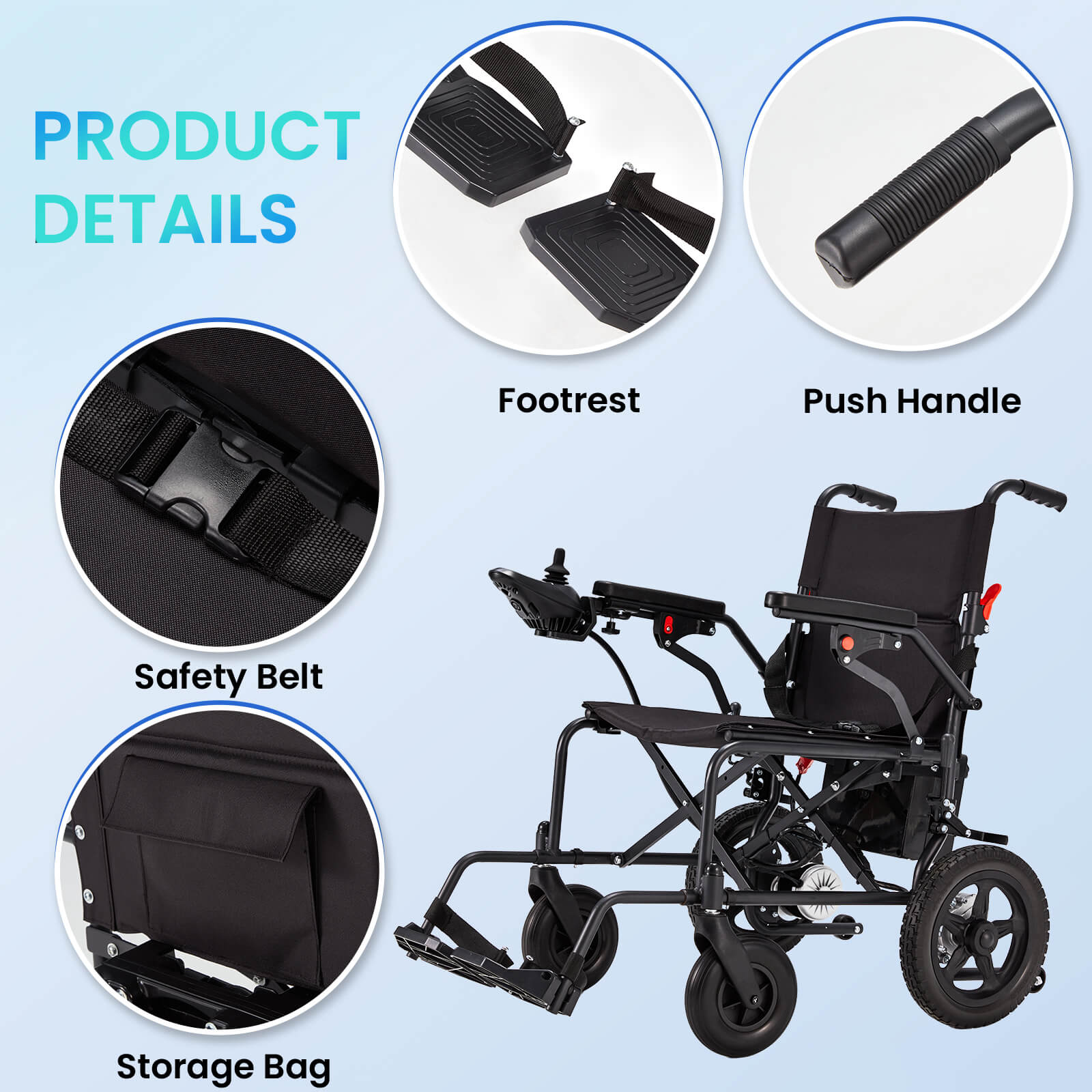HOMREST Foldable Electric Wheelchair, Lightweight Power Wheelchair with 500W Dual Motor, Storage Bag, 15 Miles Long Range, Black