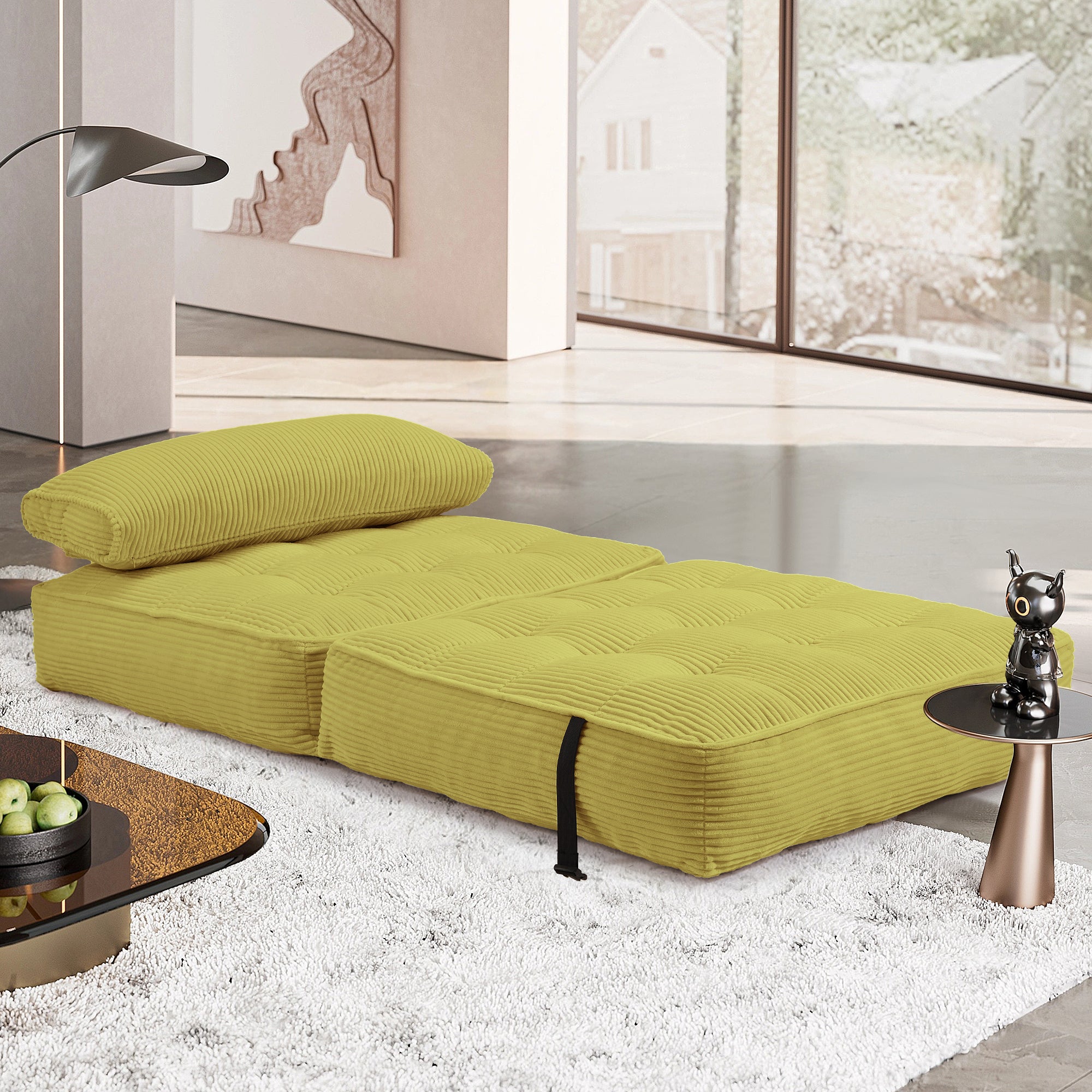 HOMREST Folding Out Chair Bed, Convertible Sofa Bed with 2 Pillows, Avocado Green