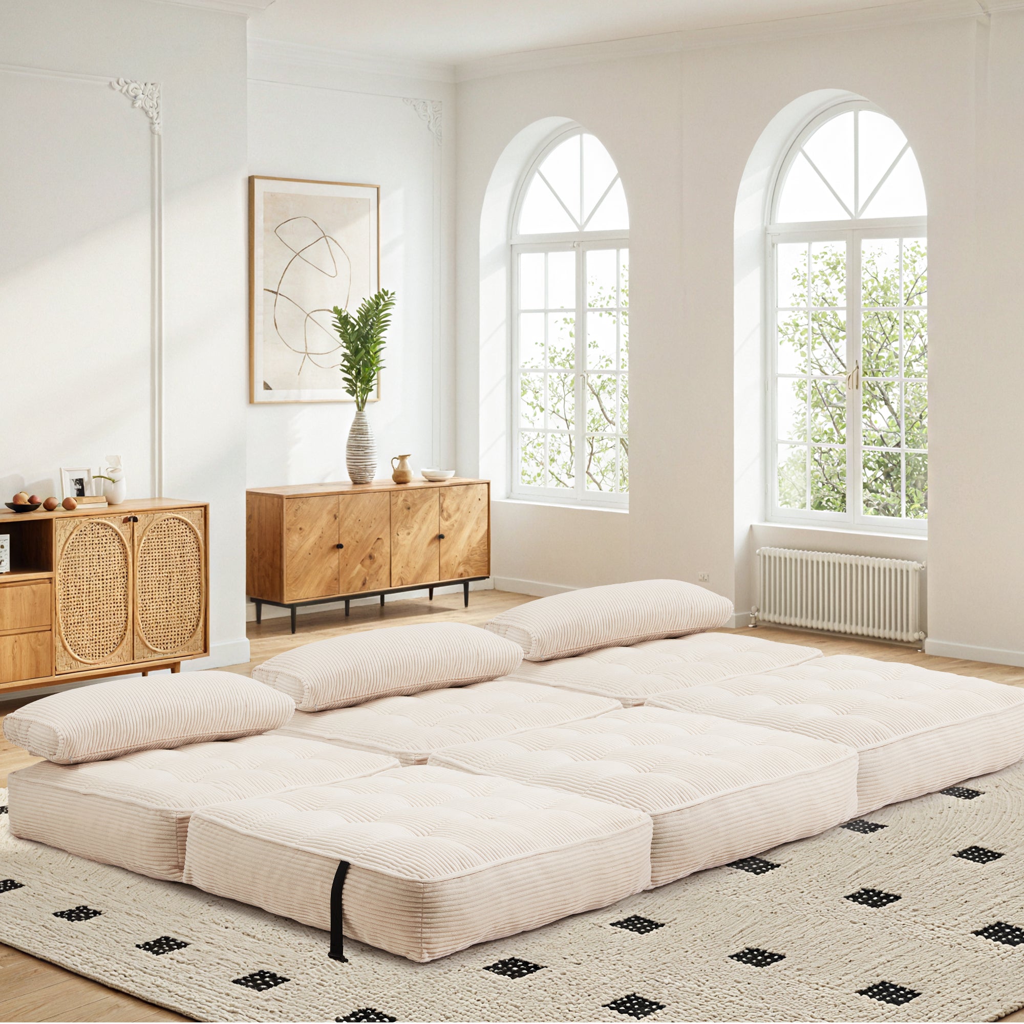 HOMREST 3-Piece Modular Sectional Sofa, Convertible Lounge Set – Foldable Couch Bed, Beige
