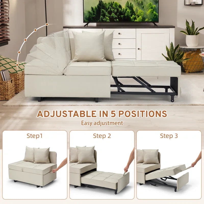 HOMREST 3 IN 1 Futon Sofa Bed Convertible Recliner Lounge for Living Room with Reclining Backrest, Linen, Beige