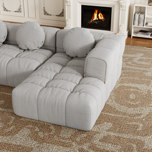 HOMREST Fully compressed modular 103" L-shaped combination living room sofa set, Off White(Right side recliner)
