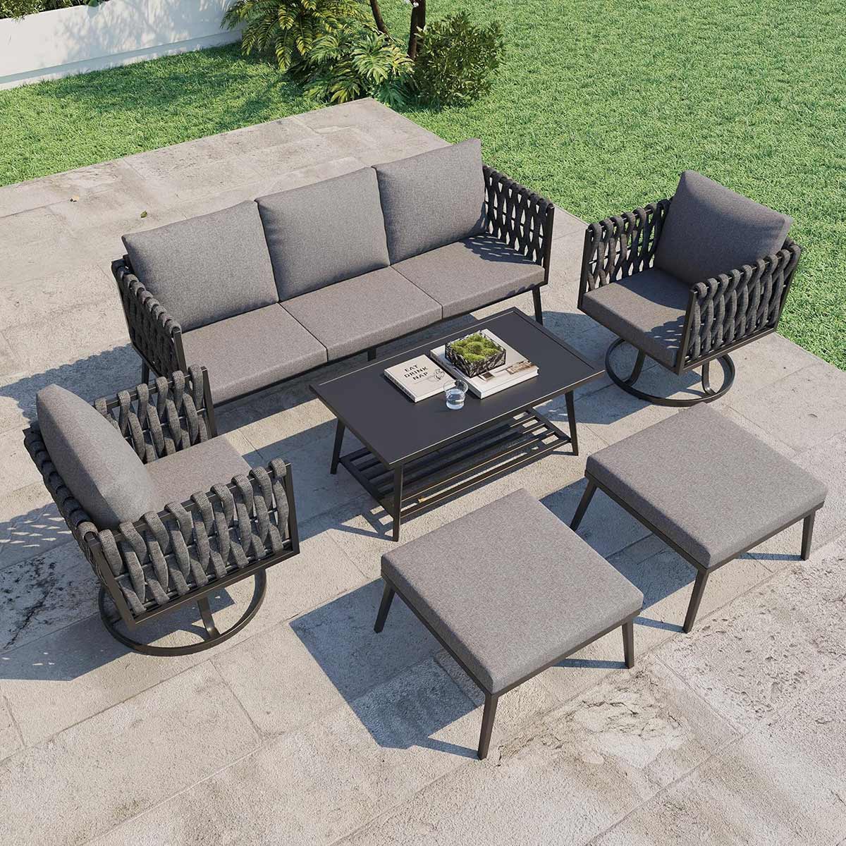 Patio conversation set with swivel sofa set and coffee table, dark gray | Homrest furniture
