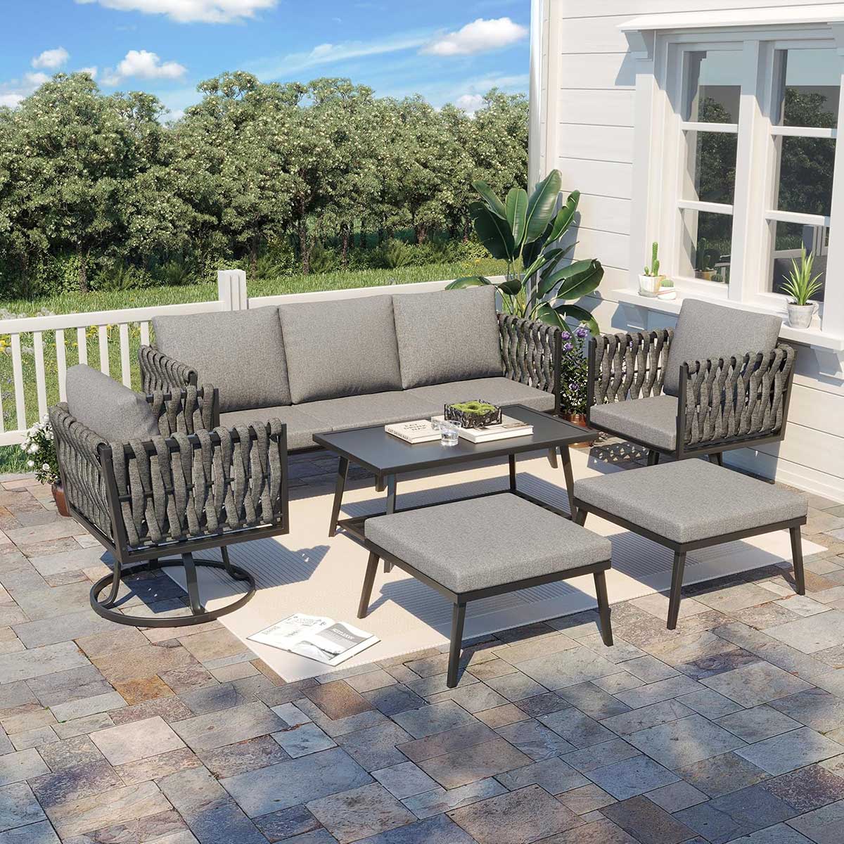 Homrest 6 pieces woven rope patio furniture set