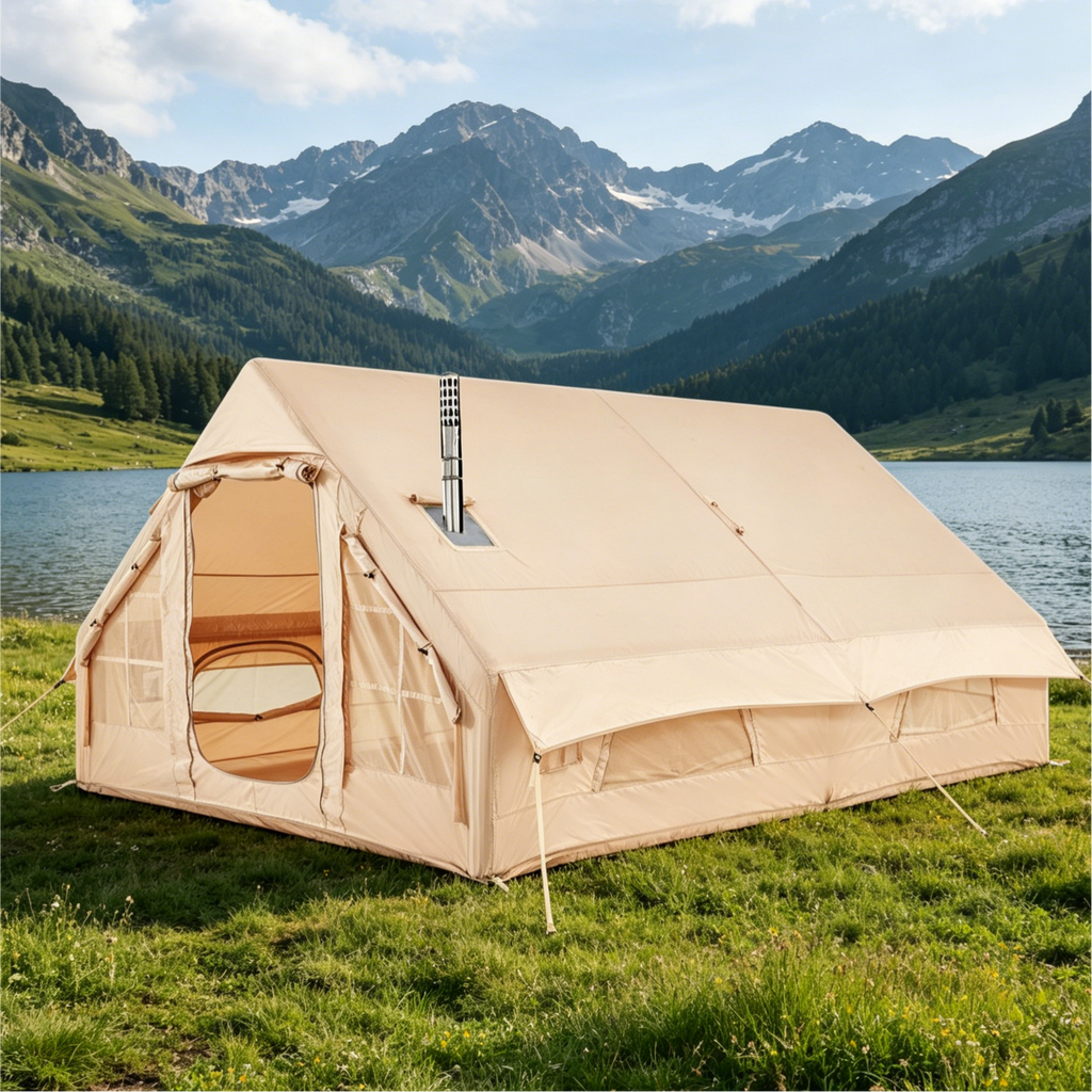 HOMREST Large Inflatable Tent for 8-10 Person, Waterproof Blow Up Camping Tent, Easy Setup 130 Square Glamping Cabin with Mesh Windows, A/C Port & Stove Jack