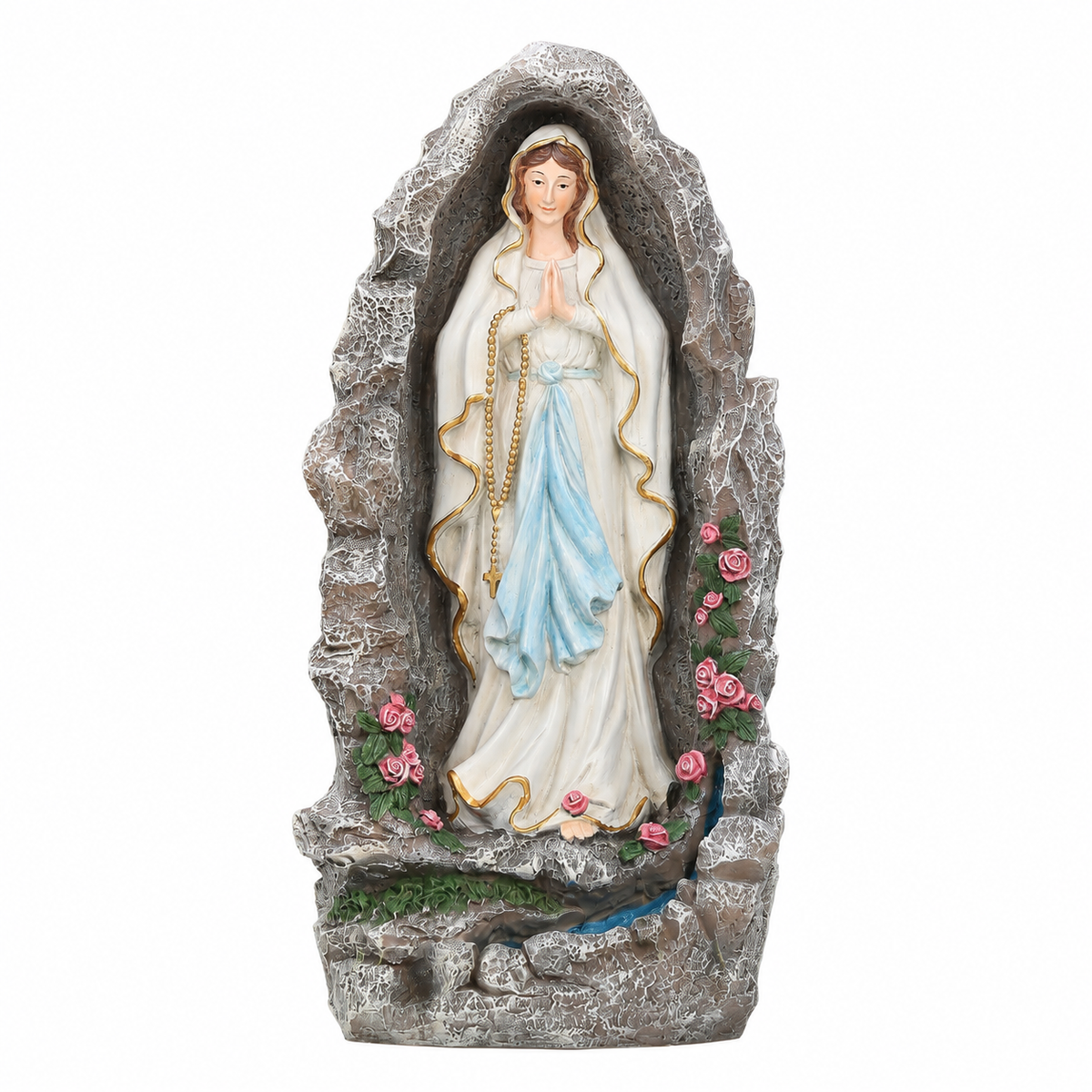HOMREST Our Lady of Lourdes Statue 17.3 Inch Virgin Mary Grotto Figurine Catholic Praying Sculpture for Garden Home Patio Religious Decor