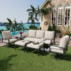HOMREST Patio Furniture Sets 6 PCS Outdoor Metal Conversation Sets with Ottomans for Garden, Deck and Poolside, Beige