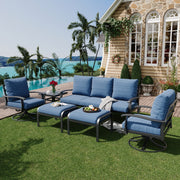 HOMREST Patio Furniture Sets 6 PCS Outdoor Metal Conversation Sets with Ottomans for Garden, Deck and Poolside, Blue