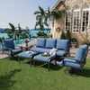 HOMREST Patio Furniture Sets 6 PCS Outdoor Metal Conversation Sets with Ottomans for Garden, Deck and Poolside, Blue