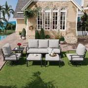 HOMREST Patio Furniture Sets 6 PCS Outdoor Metal Conversation Sets with Ottomans for Garden, Deck and Poolside, Gray