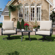 HOMREST Outdoor Swivel Rocker Patio Chairs with Coffee Table, 3 PCS Bistro Set, Beige