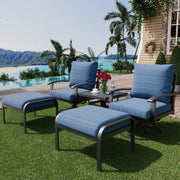 HOMREST Outdoor Swivel Rocker Patio Chairs with Ottomans, 5 PCS Bistro Set for Garden, Deck, Blue
