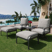 HOMREST 5 Pcs Outdoor Swivel Rocker Patio Chairs with Ottomans and Coffee Table, Gray