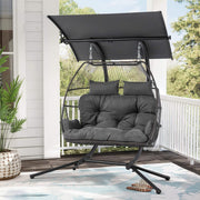 HOMREST Double Hanging Egg Chair with Stand, Wicker Loveseat Swing, Gray