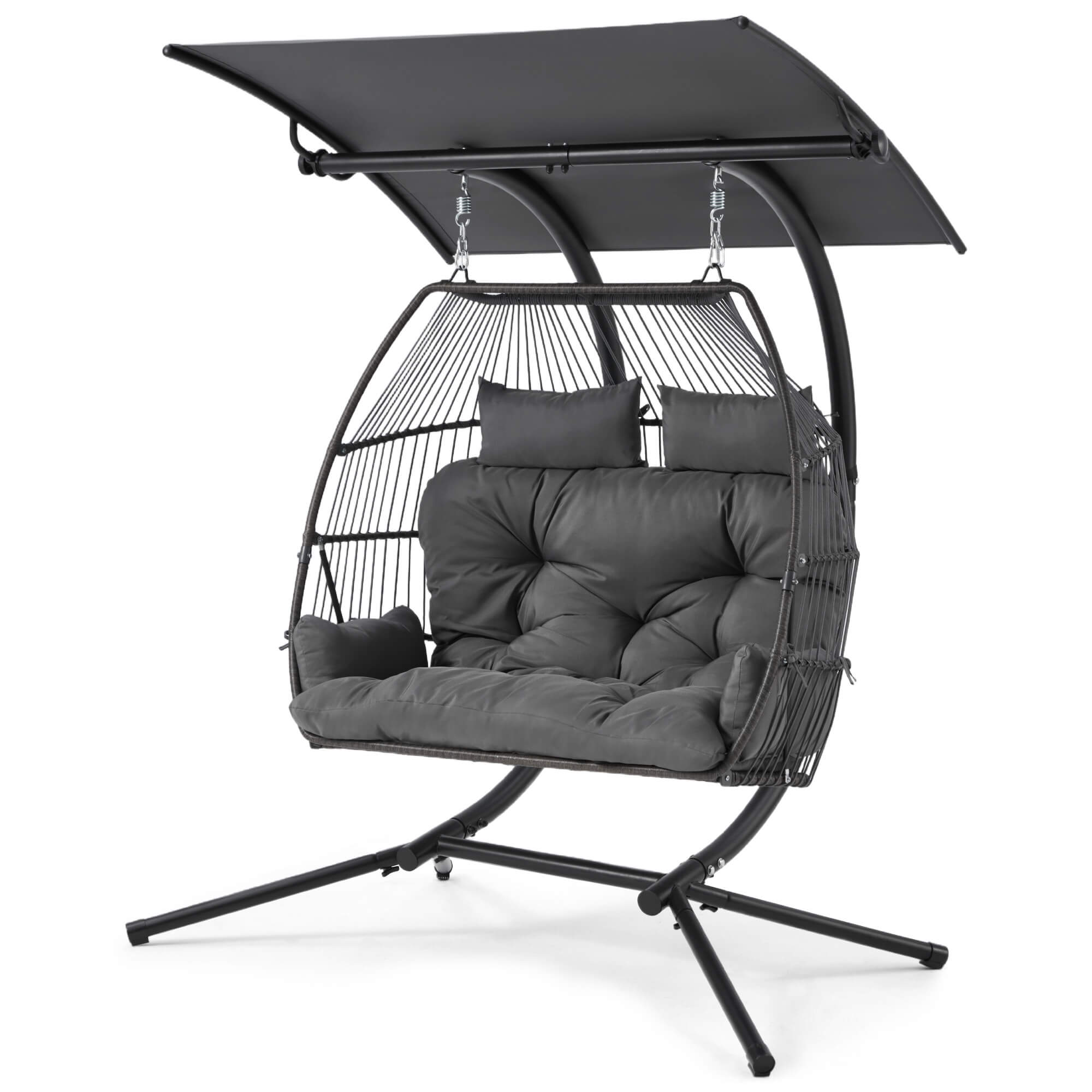 HOMREST Double Hanging Egg Chair with Stand, Wicker Loveseat Swing, Gray