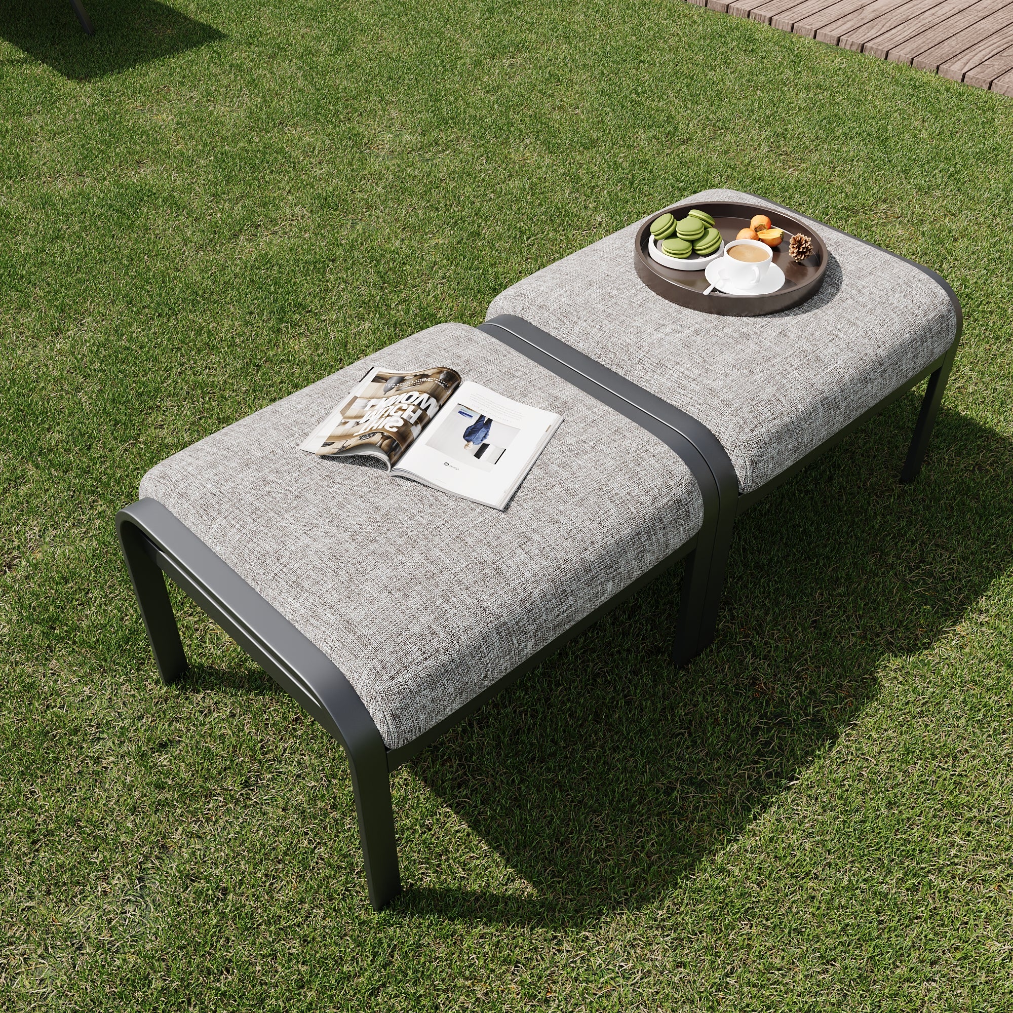 HOMREST Versatile Patio 2PCS Ottoman - Footrest, Extra Seating & Easy-Clean Design, Gray
