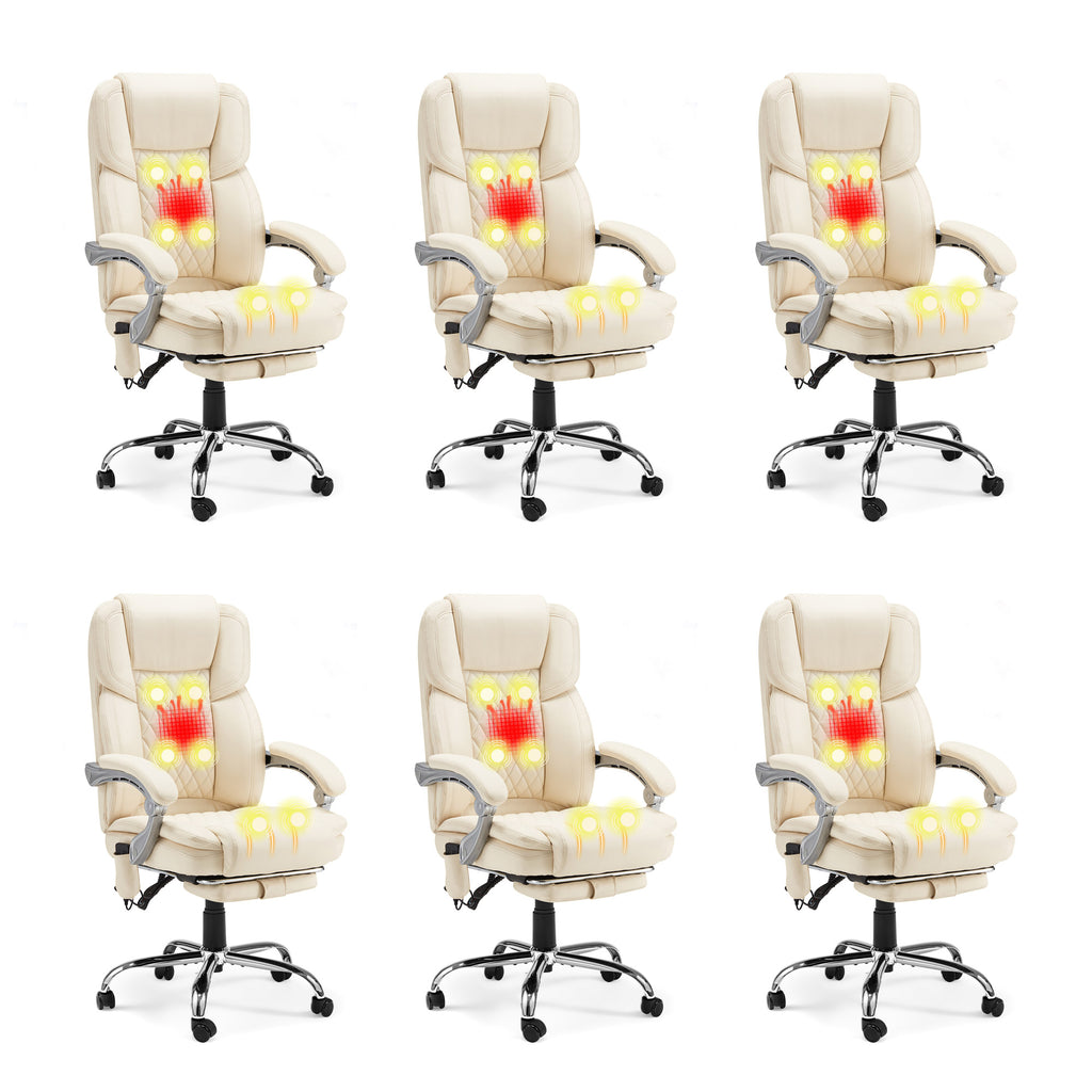 Homrest 6 Piece Set Executive Office Chair, Ergonomic Desk Chair Big and Tall Massage and Heated, White