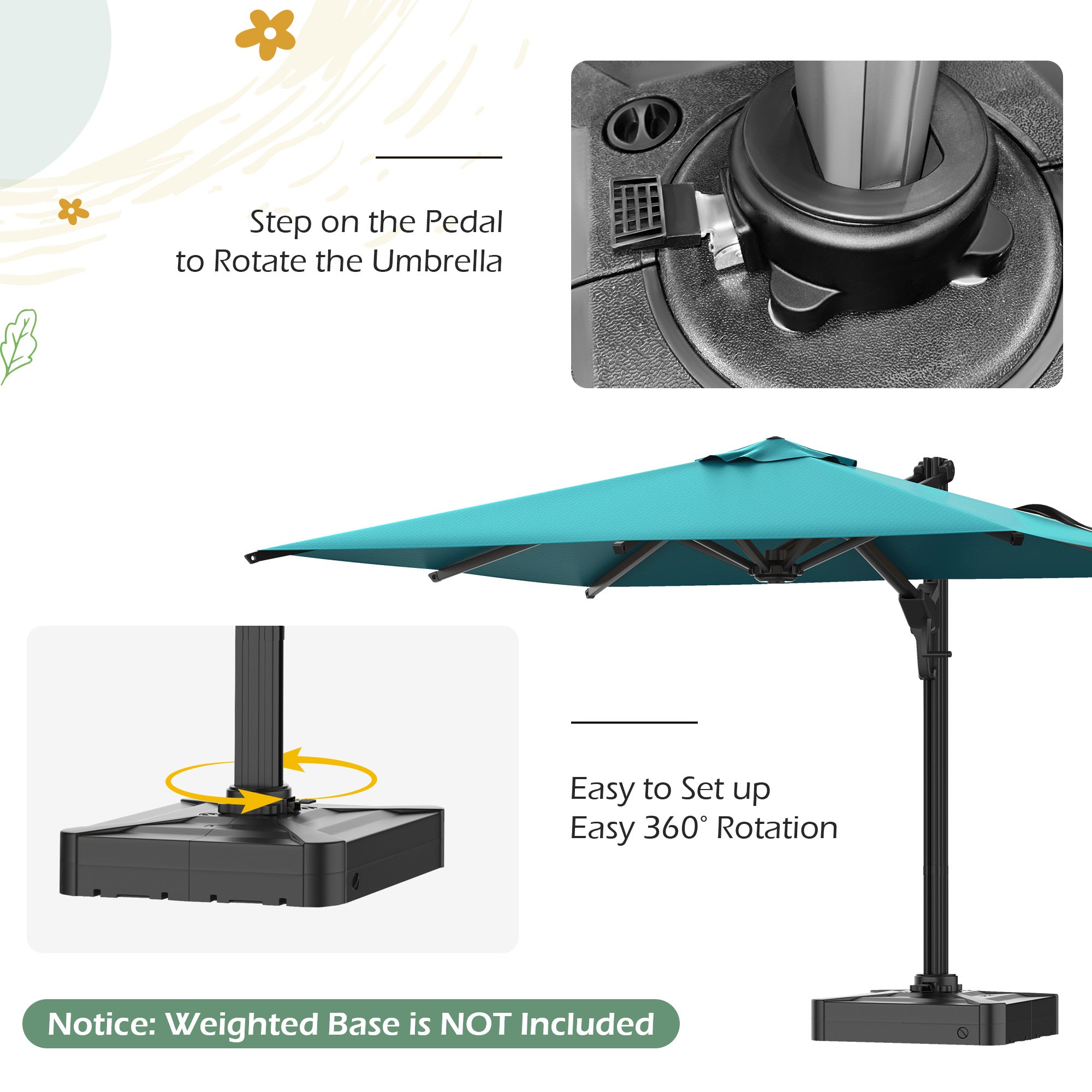 HOMREST 10x10ft Large Rectangular Cantilever Umbrella with 360° Rotation & 6 Adjustable Heights, Blue (Base Excluded)