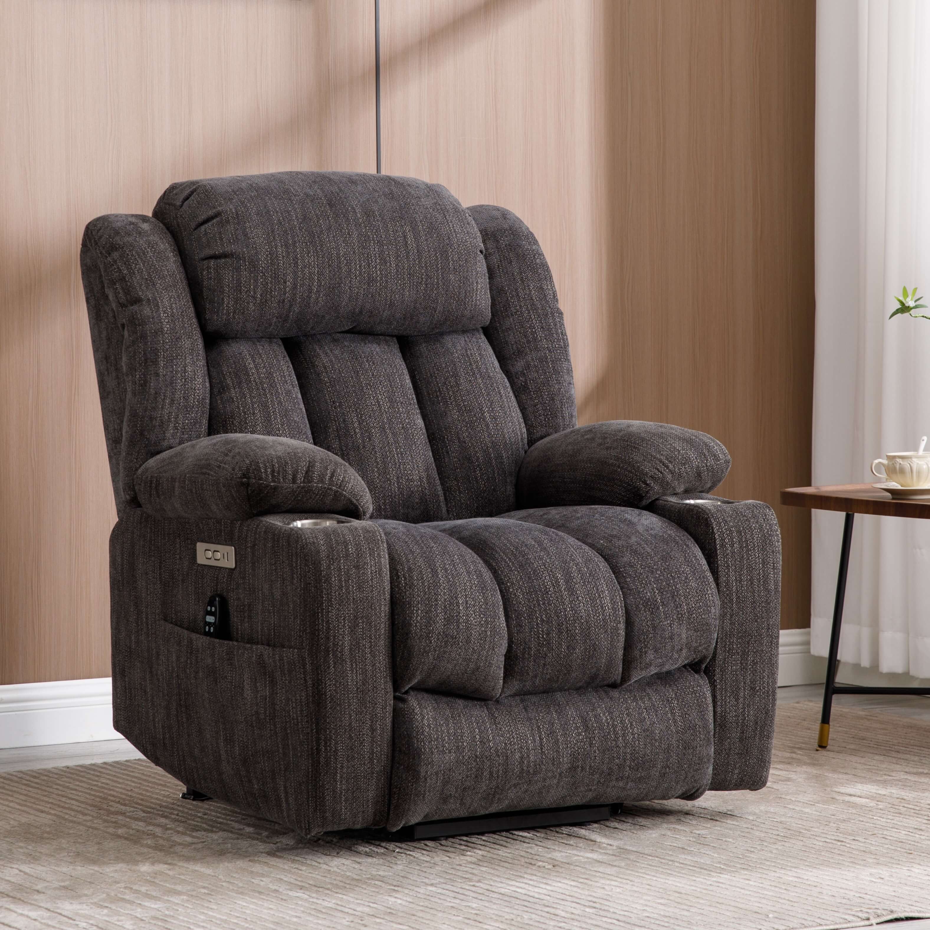 Homrest Premium Electric Recliner Chair with 8-Point Massage & Heating, Plush Chenille Fabric, Dark Gray