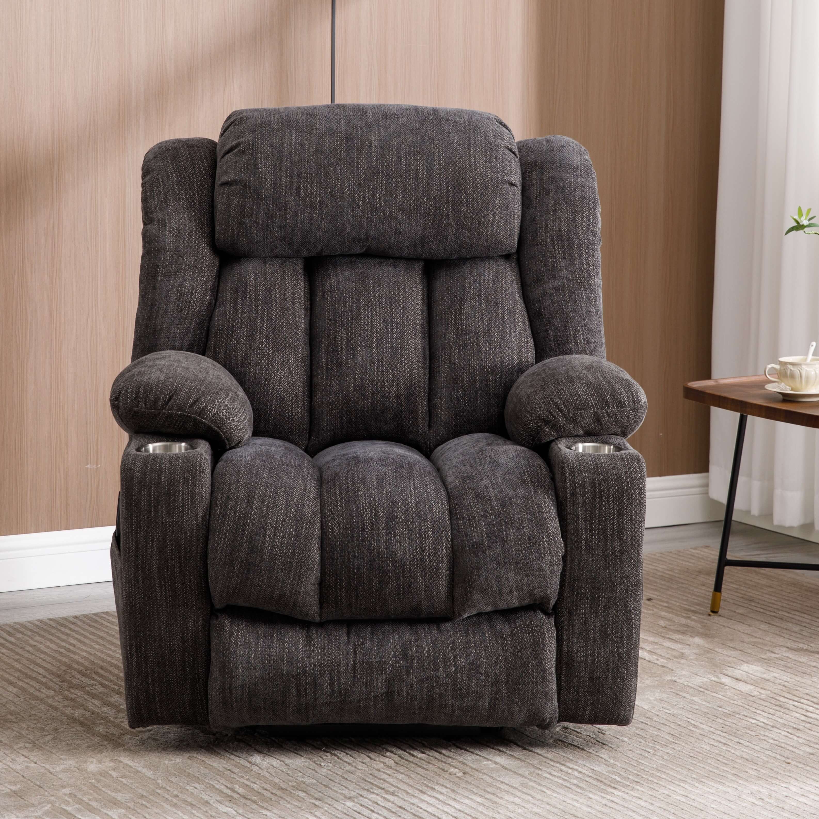 Homrest Premium Electric Recliner Chair with 8-Point Massage & Heating, Plush Chenille Fabric, Dark Gray
