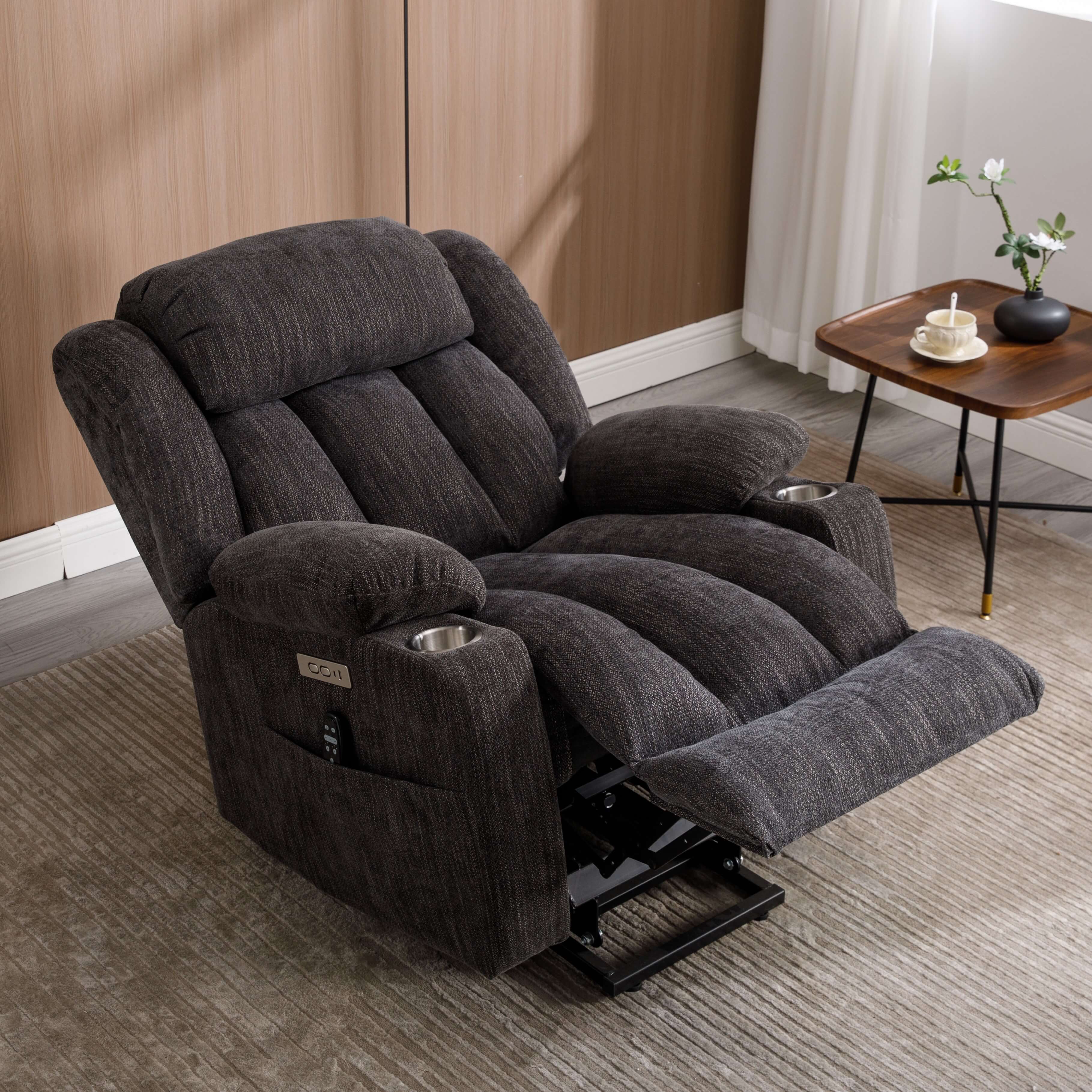 Homrest Premium Electric Recliner Chair with 8-Point Massage & Heating, Plush Chenille Fabric, Dark Gray
