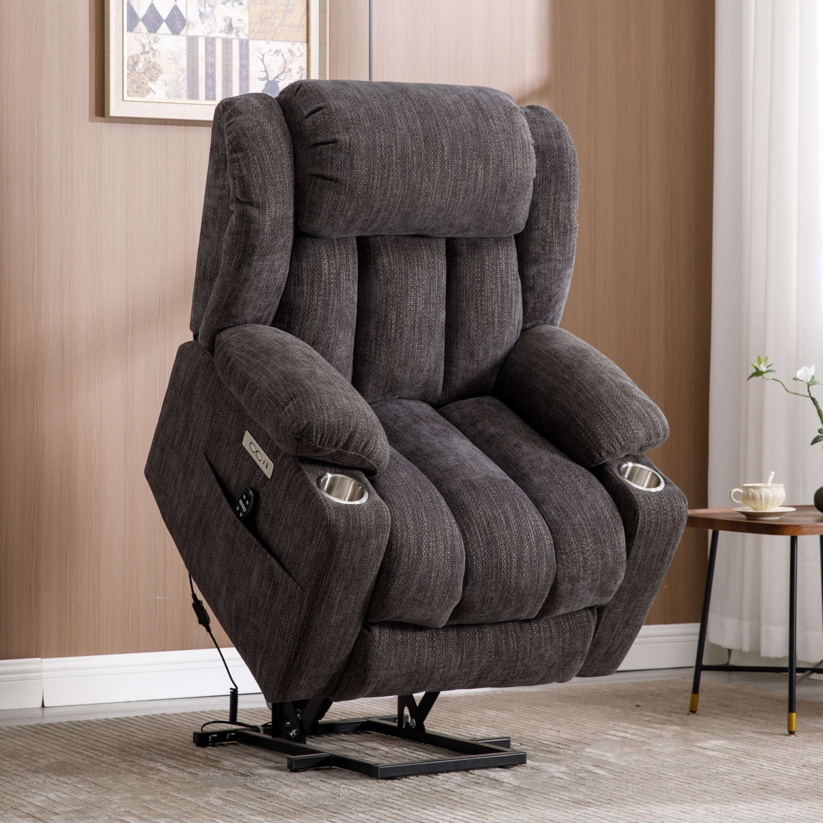 Homrest Premium Electric Recliner Chair with 8-Point Massage & Heating, Plush Chenille Fabric, Dark Gray