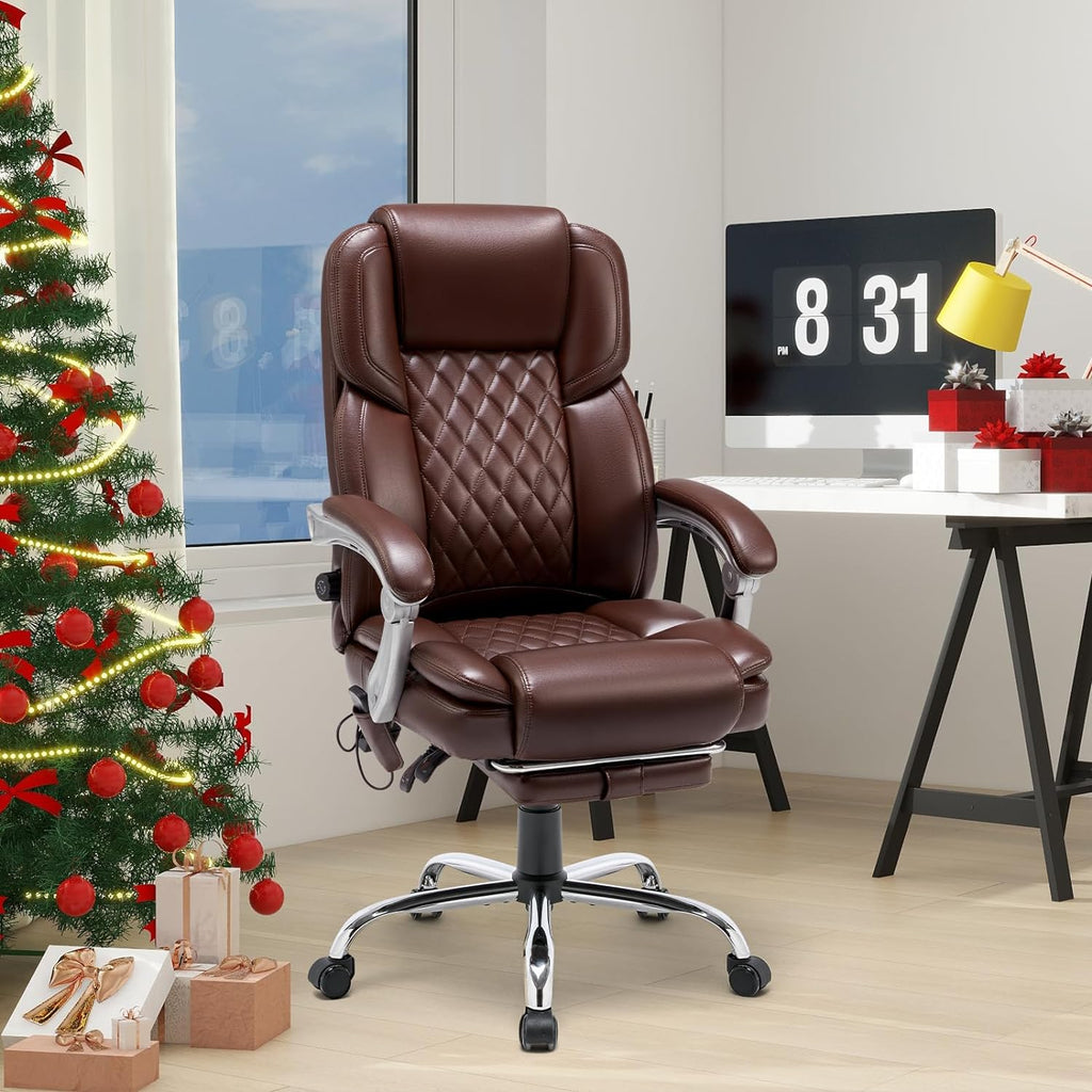 Executive Office Chair, Ergonomic Desk Chair Big and Tall Massage and Heated, Brown