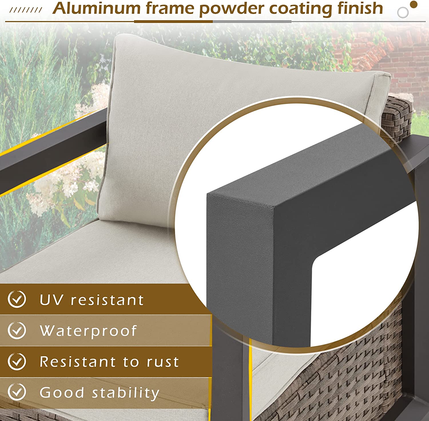 Homrest aluminum frame powder coating finish, uv resistant, waterproof, resistant to rust, good stability,